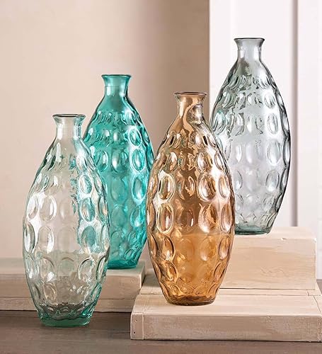 Miniatura 4 de VivaTerra Jarrón de vidrio reciclado con hoyuelos Dune para arreglos florales y centros de mesa en ámbar, 4 pulgadas de diámetro x 12 pulgadas de