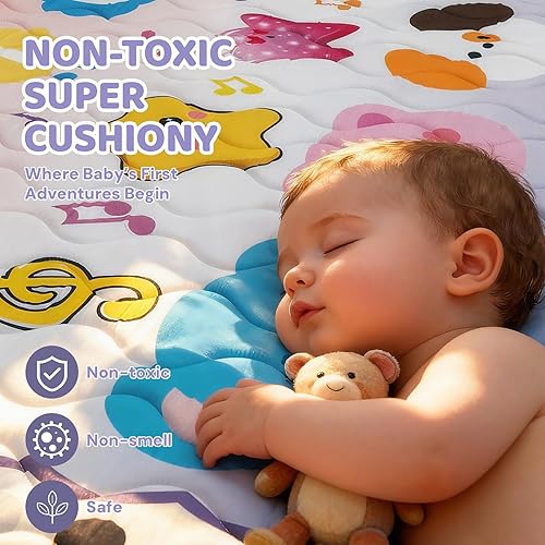 Miniatura 4 de Alfombra de juego para bebé para suelo, 71 x 59 pulgadas, espuma gruesa, suave, acolchada, alfombra para corralito para niños pequeños, lavable a