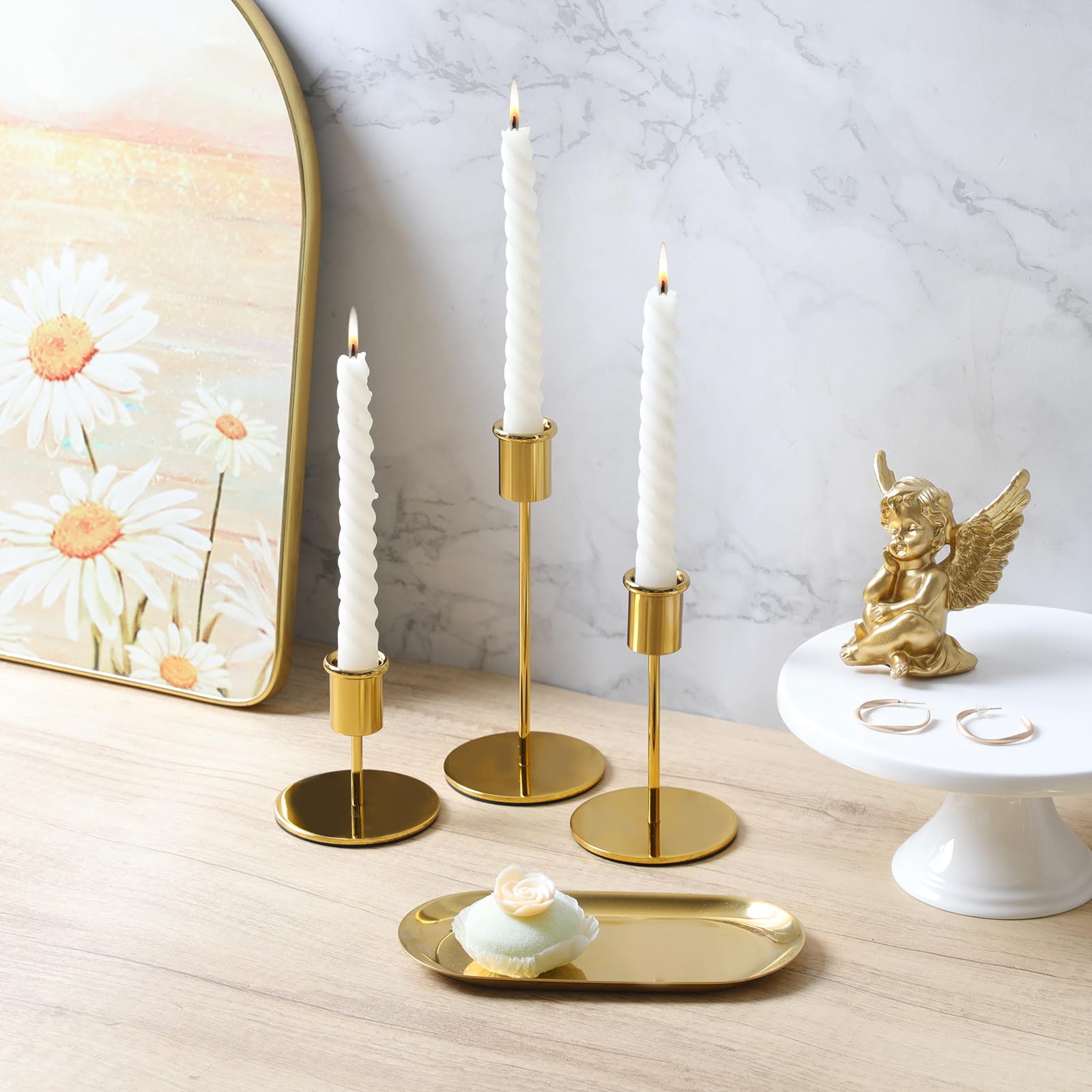 Anndason 6 PCS Gold Candlestick Holders Candle Holder Taper Candle Holders Candle Holders Decorative Candlestick Holder for Home Decor, Wedding, Dinning, Party, Anniversary (Gold)