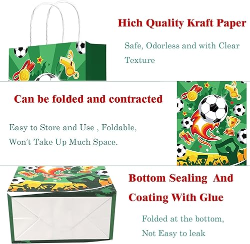 Miniatura 4 de HOWAF 12 bolsas de regalo de fiesta de fútbol, bolsas de dulces de fútbol, bolsas de golosinas con asa para niños, bolsas temáticas de fútbol para