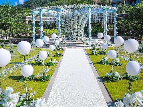 ShinyBeauty Camino de pasillo de boda de 3 x 15 pies, con lentejuelas blancas, brillante, para ceremonias de bodas, interiores y exteriores (3 x 15
