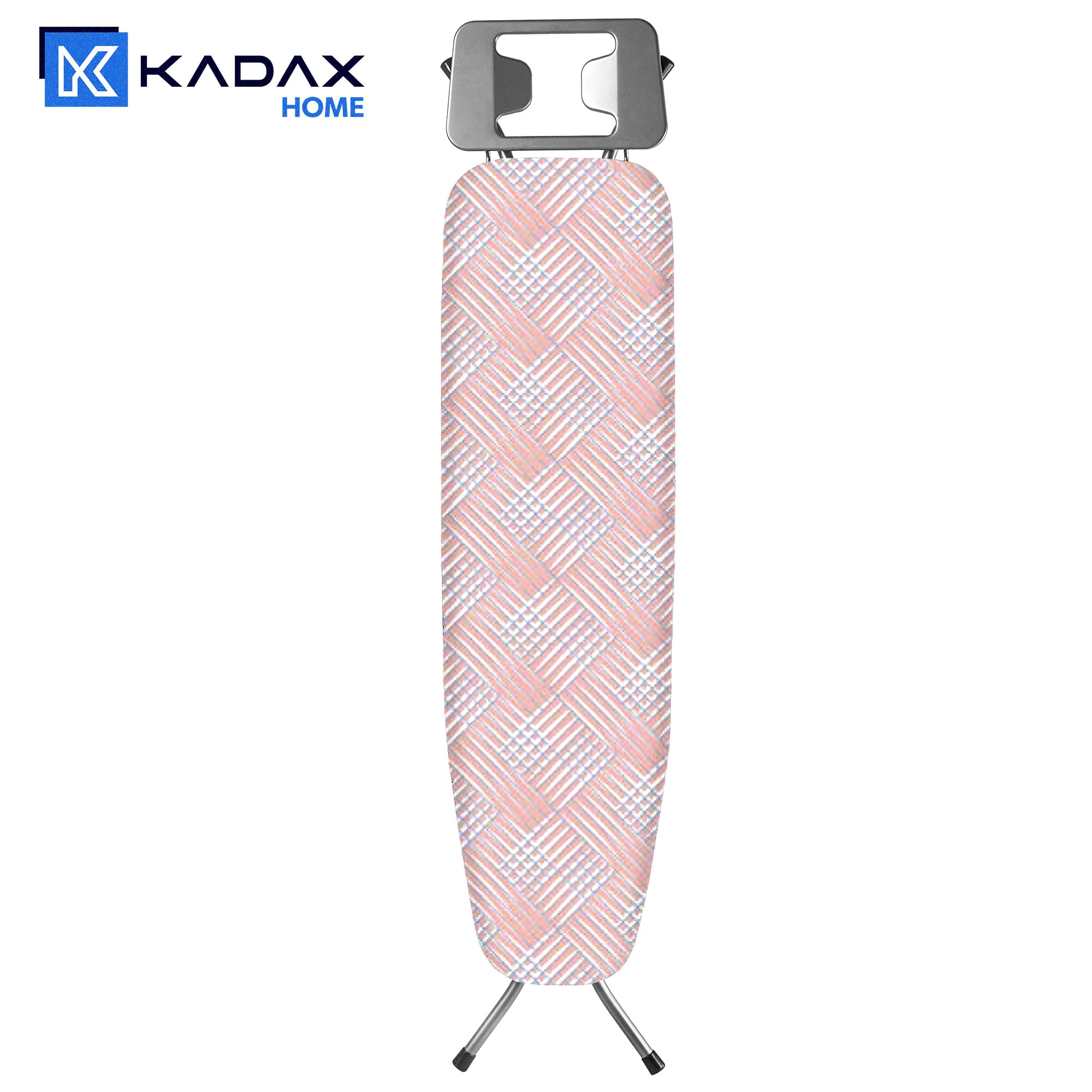 KADAX Table à Repasser 110x30 cm - Rose Saumon - pour Repasser Les Chemises en Petit Espace - Hauteur réglable avec Repose-Fer résistant à la Chaleur et Surface 3 Couches Anti-Vapeur