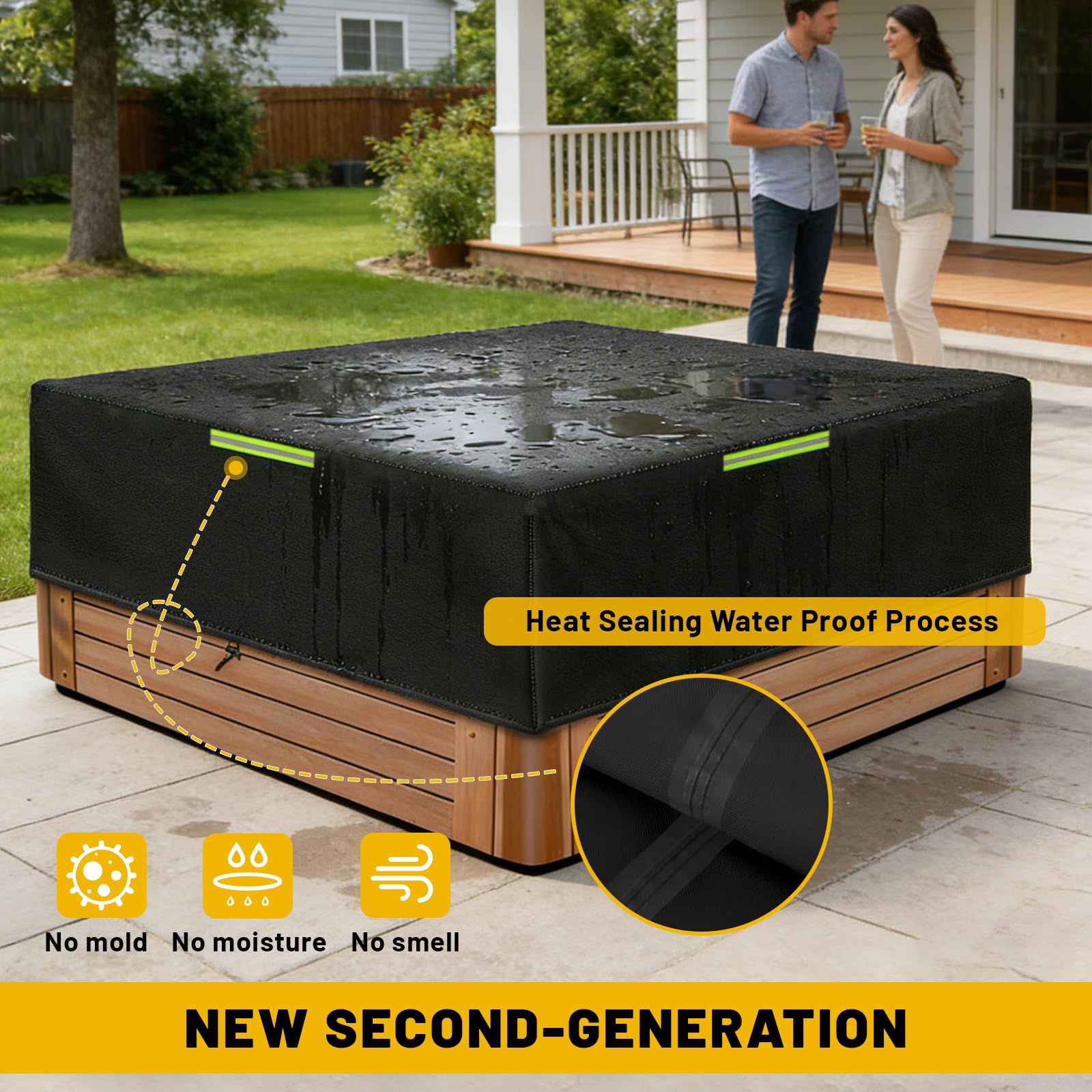 Whirlpool Abdeckung Eckig,Wasserdicht Allwetterschutz 600D Oxford-Gewebe schutzhülle abdeckplane für Whirlpool, Schwerlast ReißFest (200 * 200 * 85CM)