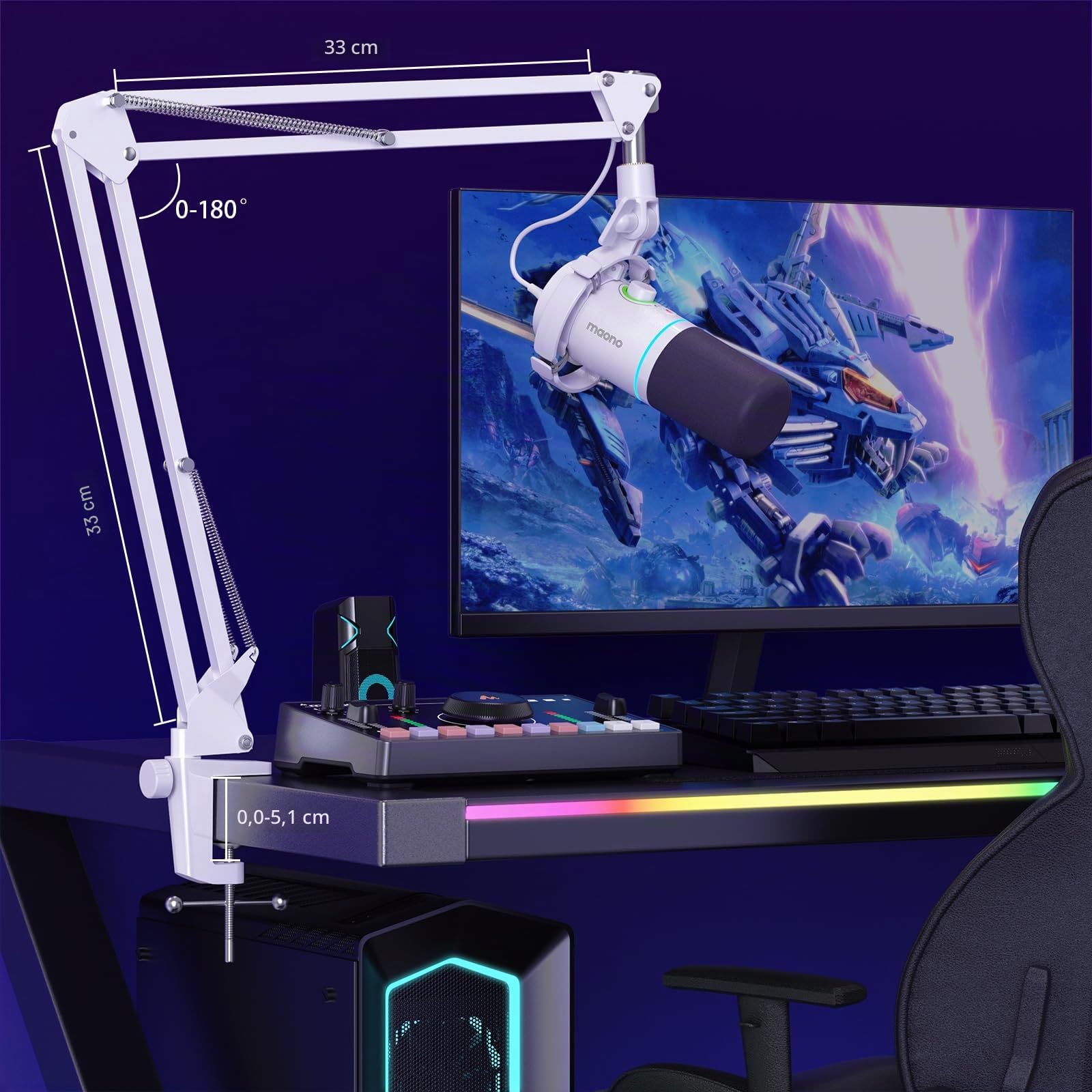 MAONO Kit de Micrófono Dinámico XLR/USB para PC, Micrófono para Podcast con Brazo, Software, Silencio, Botón de Ganancia, Control de Volumen, Micrófono para Streaming, Gaming, PS4/PS5, Doblaje