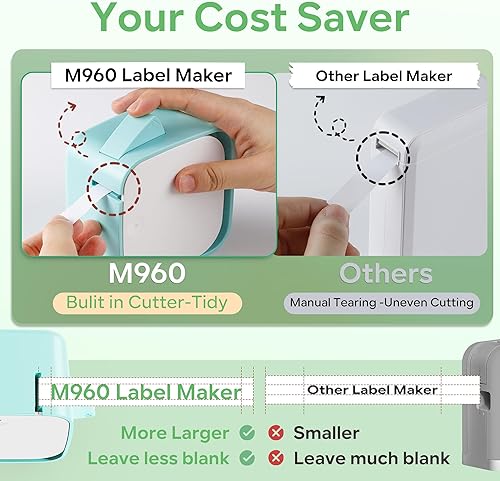 Miniatura 5 de Vixic Máquina etiquetadora M960, mini etiquetadora portátil verde, etiquetadora Bluetooth para teléfono inteligente para el hogar, oficina, escuela,