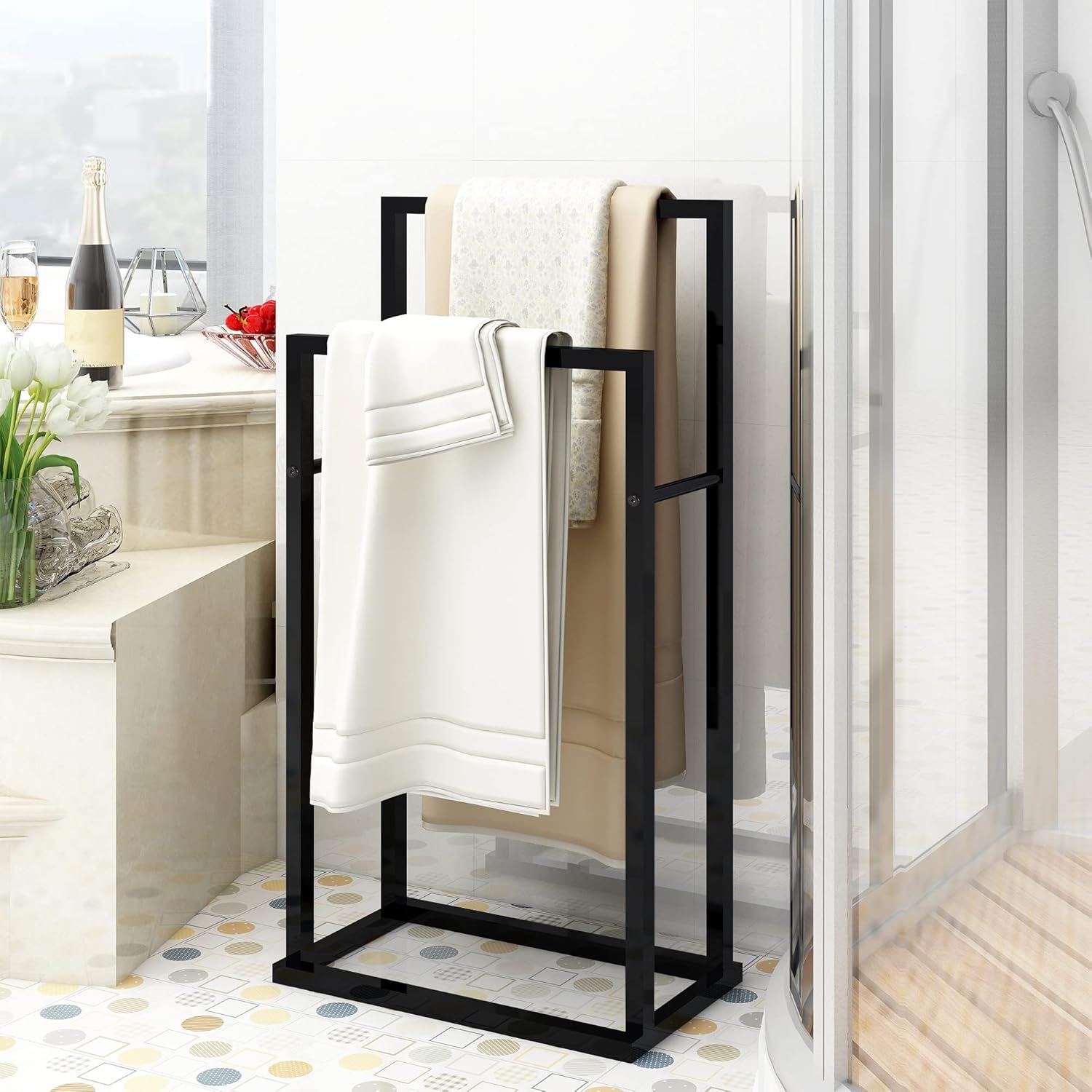 Freestanding Towel Rack Floor Towel Rack for Bathroom 2-Tier Metal ...