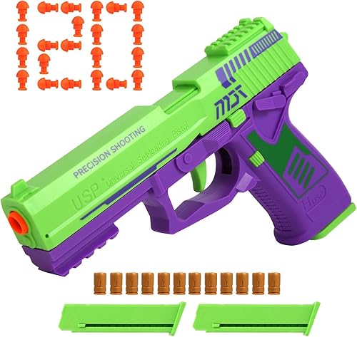 SYAMZZMS Pistola de juguete en U Vacía Shell Expulsor Divertido Juguete Suave Bullet Nerf Pistola de recarga totalmente automática Regalos ideales