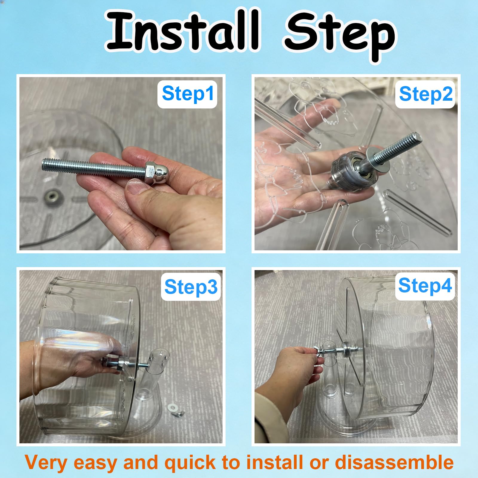 Silent Hamster Running Wheel, Small Animal Exercise Wheels Anti-Skid Adjustable Stand, Hamsters for Gerbils, Rats, Mouse, Mice, Cage Mount Transparent (9.45inch) - image 3