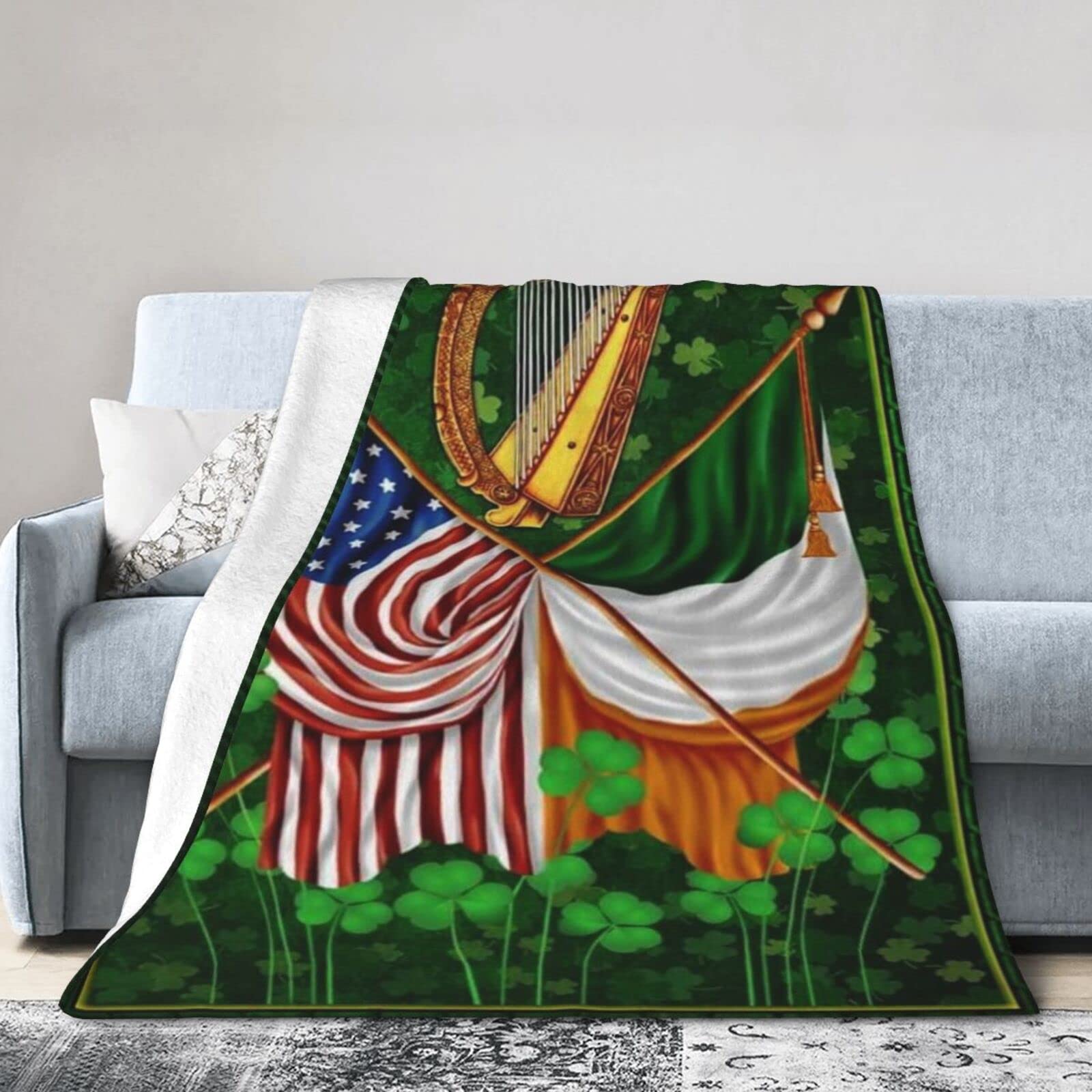 Lsjuee Flannel Fleece Blanket 40"X30" Shamrock Irish American Sofa Throw Blanket Quality Ultra-Soft Travel Spring Blankets for Couple Keep Warm