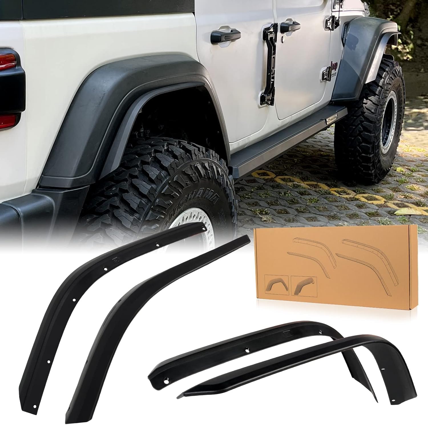 Front &amp; Rear Fender Liner Fender Trim Extension Protector for 2018-2024 Jeep Wrangler JL JLU Sahara 4 Pcs(Not fit 4XE)