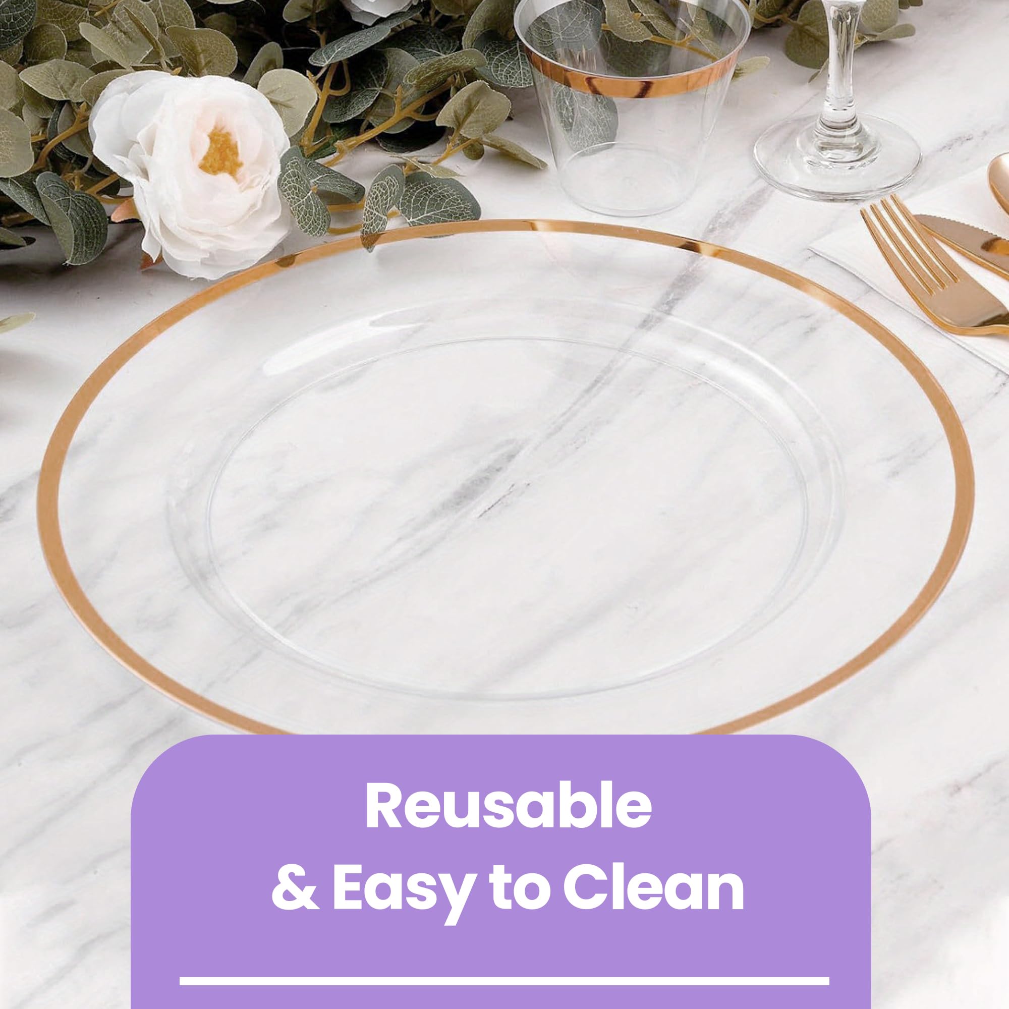 Plato de carga de cristal con borde de oro rosa de 33 cm, impresionante decoración de mesa de comedor para bodas, aniversarios, cumpleaños y eventos, elegante vajilla de fiesta para catering, comedor