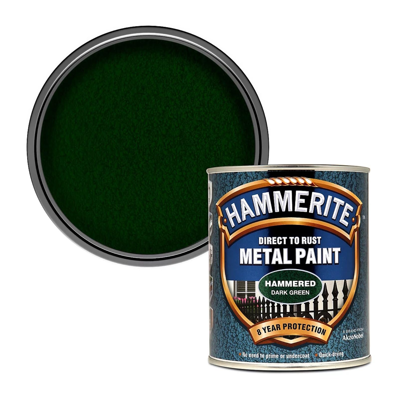 Hammerite Direct to Rust Hammered Metal Paint, Multi-Surface Interior & Exterior Paint, Primer Undercoat & Topcoat in One, Protective Finish for Railings, 750ml (Dark Green, 1 Set Of Tin)