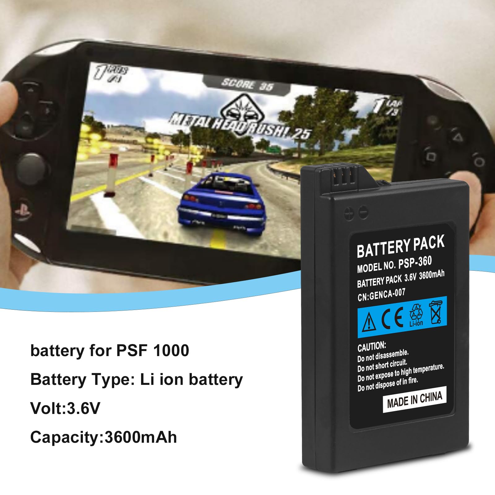 FLSTOR Batteria agli ioni di litio da 3600 mAh, 3,6 V, per Sony Playstation PSP 1000 (non per PSP 2000/3000