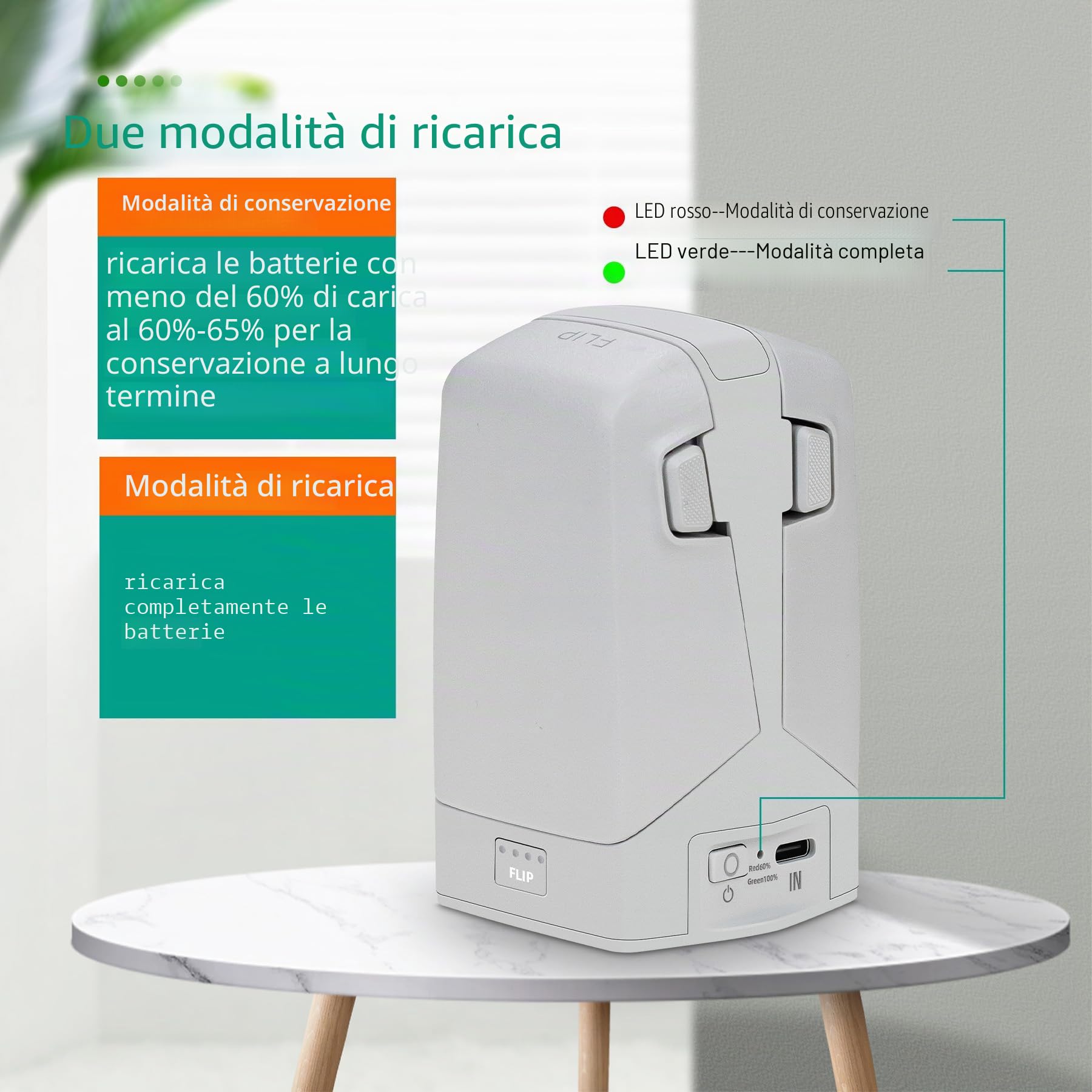 Caricabatterie doppio 45W con carica di archiviazione per drone DJI Flip Drone, hub di ricarica bidirezionale, ricarica 2 batterie accessori