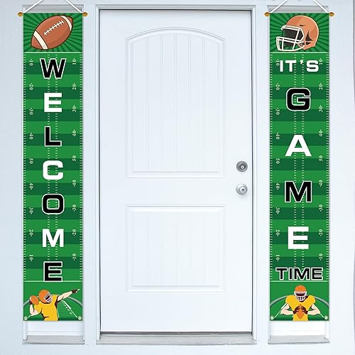 Cartel de bienvenida para porche de fútbol, decoración de fiesta para el día del juego, deportes, puerta, casa, fiesta, suministros
