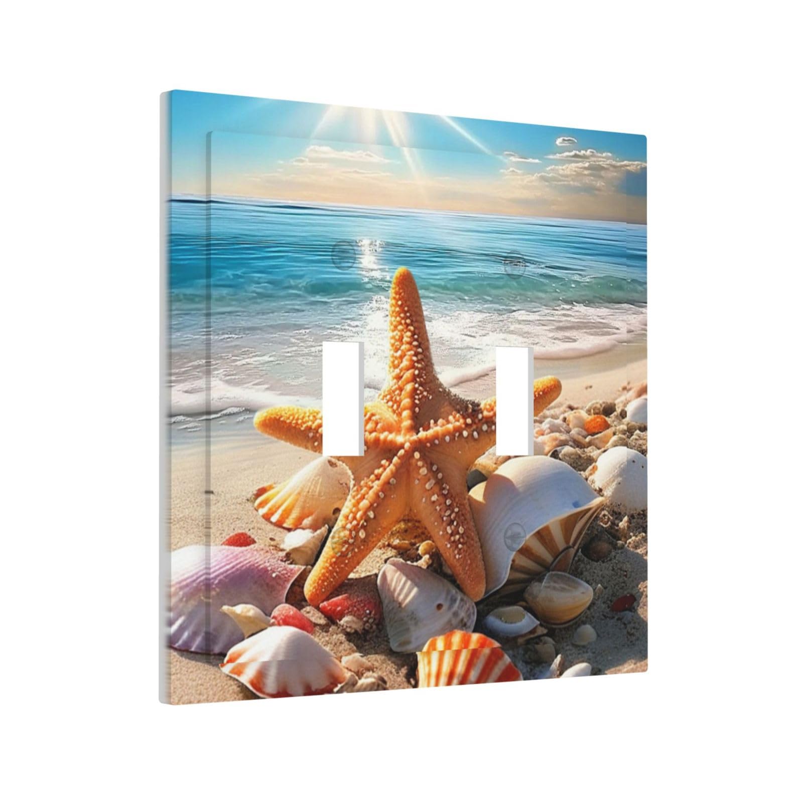 Plaque murale décorative pour interrupteur de plage, étoile de mer, coquillage, thème hawaïen, océan, 2 gangs, surdimensionnée, double bascule, deux interrupteurs, plaque murale électrique