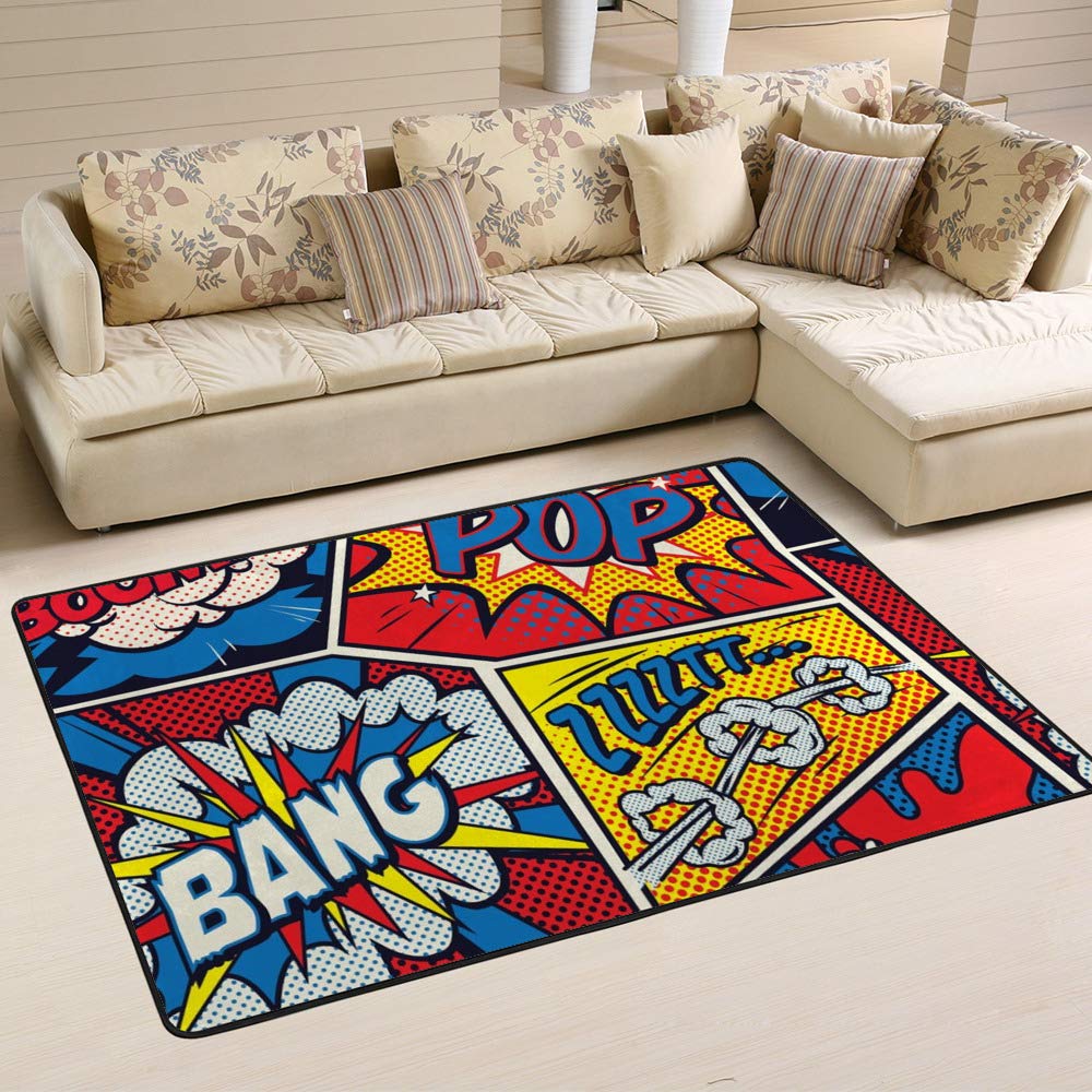 Tapis rétro américain Pop Art pour salon et chambre : le grand tapis de 180x120 cm facile à nettoyer