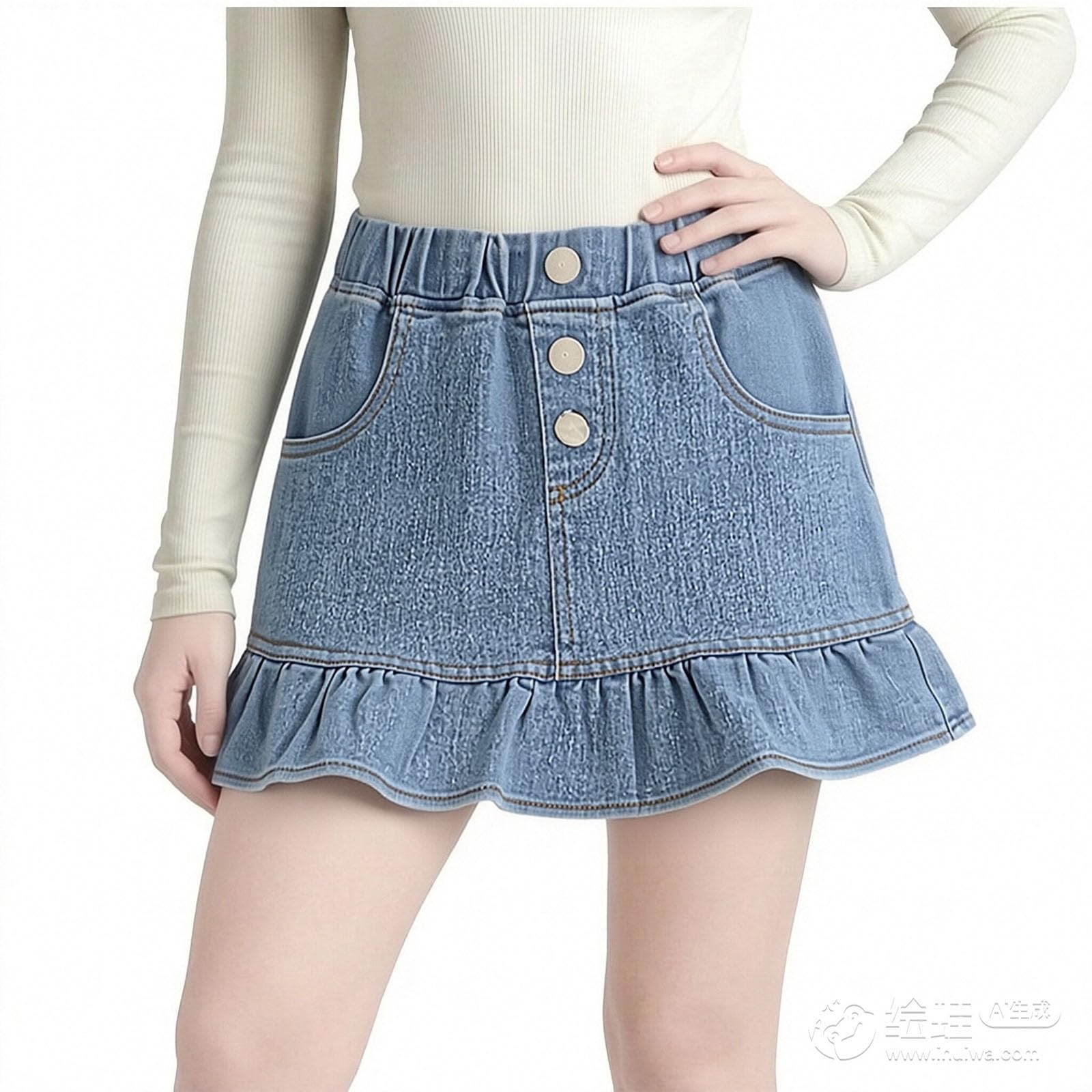 Minifalda vaquera para niñas, estilo veraniego, plisada, acampanada, casual, a la moda, con volantes, falda skater escalonada, ropa de calle para niños