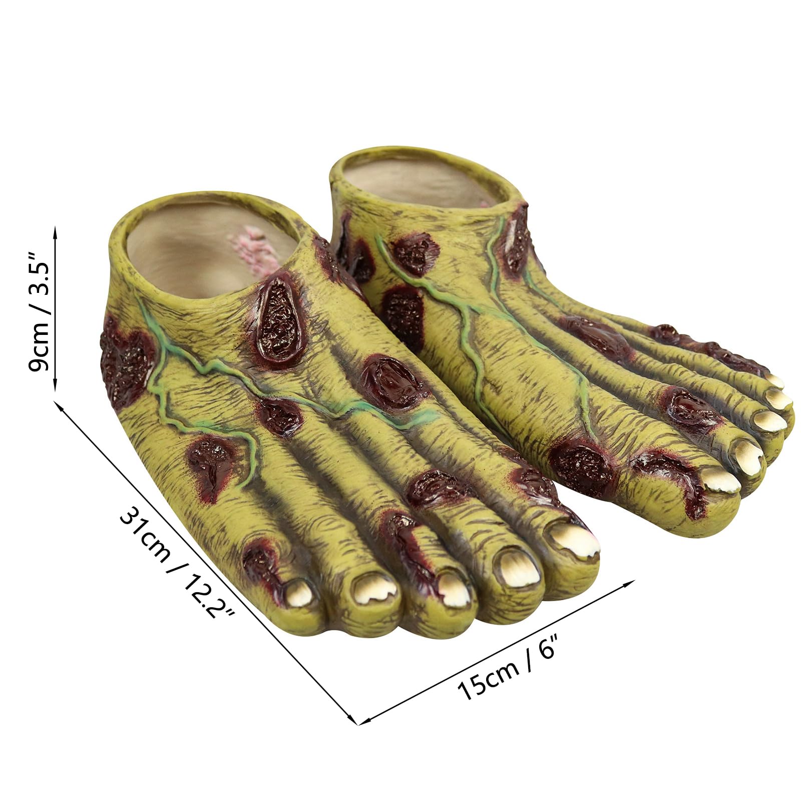 Young Wolf Pair of Adult Zombie Ghoulish Flesh Zombie Latex Feet for Halloween Party and Cosplay, Yellow - Image 2