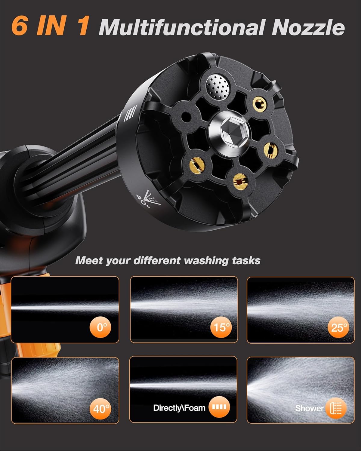 Cordless Car Washer 1250PSI Cordless Car Washer with 6-in-1 Nozzle, 17FT High-Elastic Hose,Home Portable Handheld Car Washer Cleaner