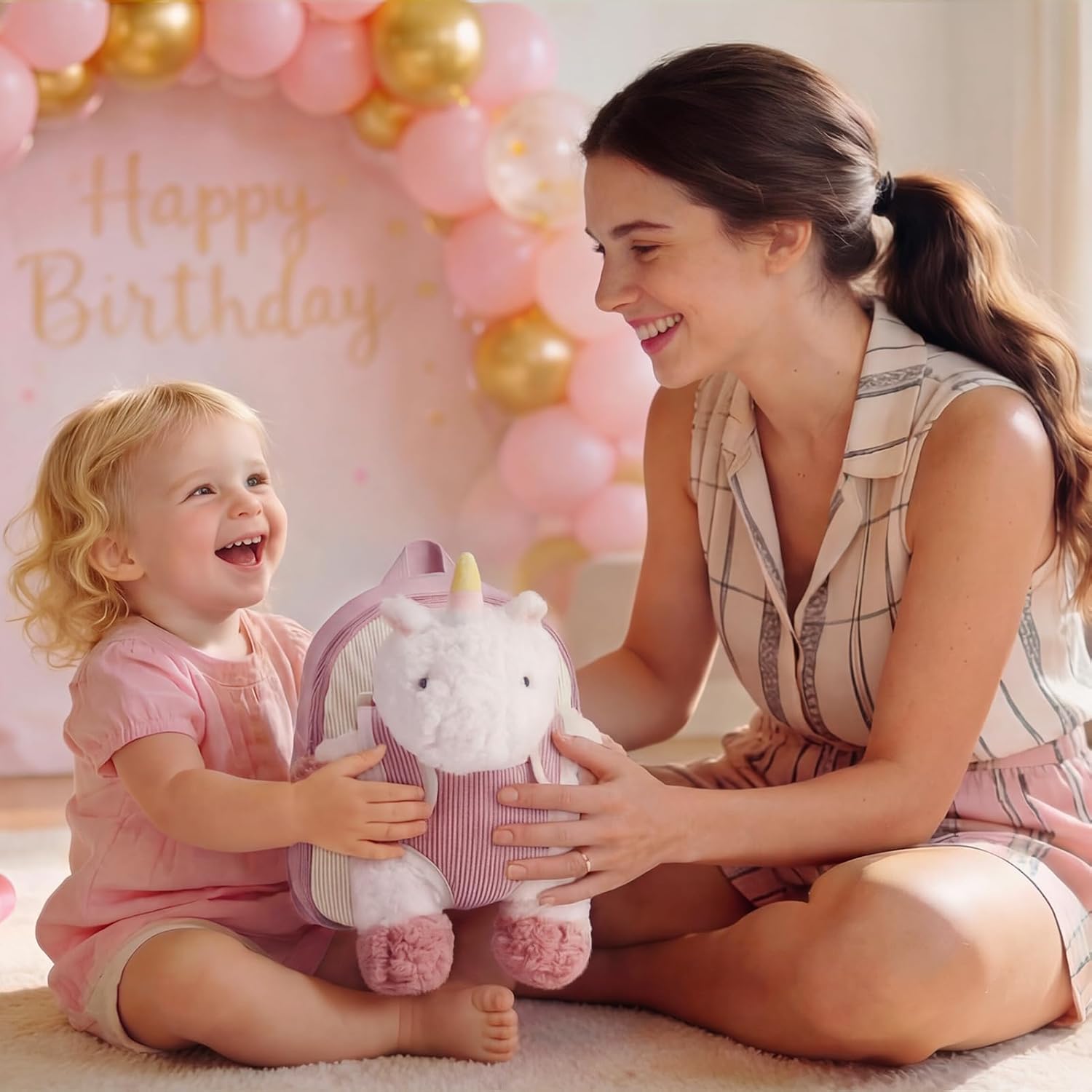 mommore Toddler Backpack with Detachable Unicorn Doll Girls 2-4 Birthday Gift Corduroy Toddler Plush Backpack for Daycare