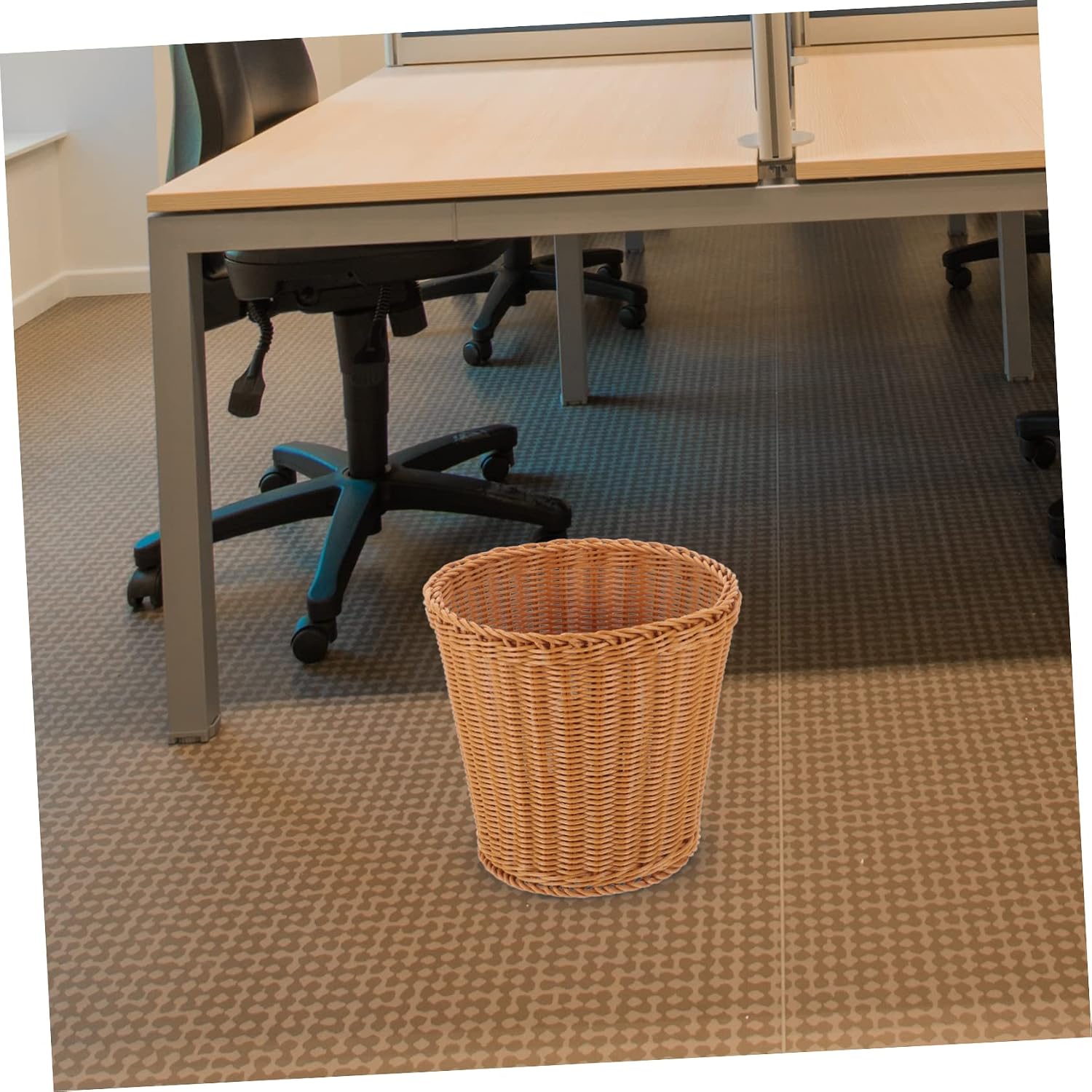 PRETYZOOM Farmhouse Woven Basket Multi-use Storage for Waste and Trash Rustic Imitation Rattan Design for Home Office Desktop Organization