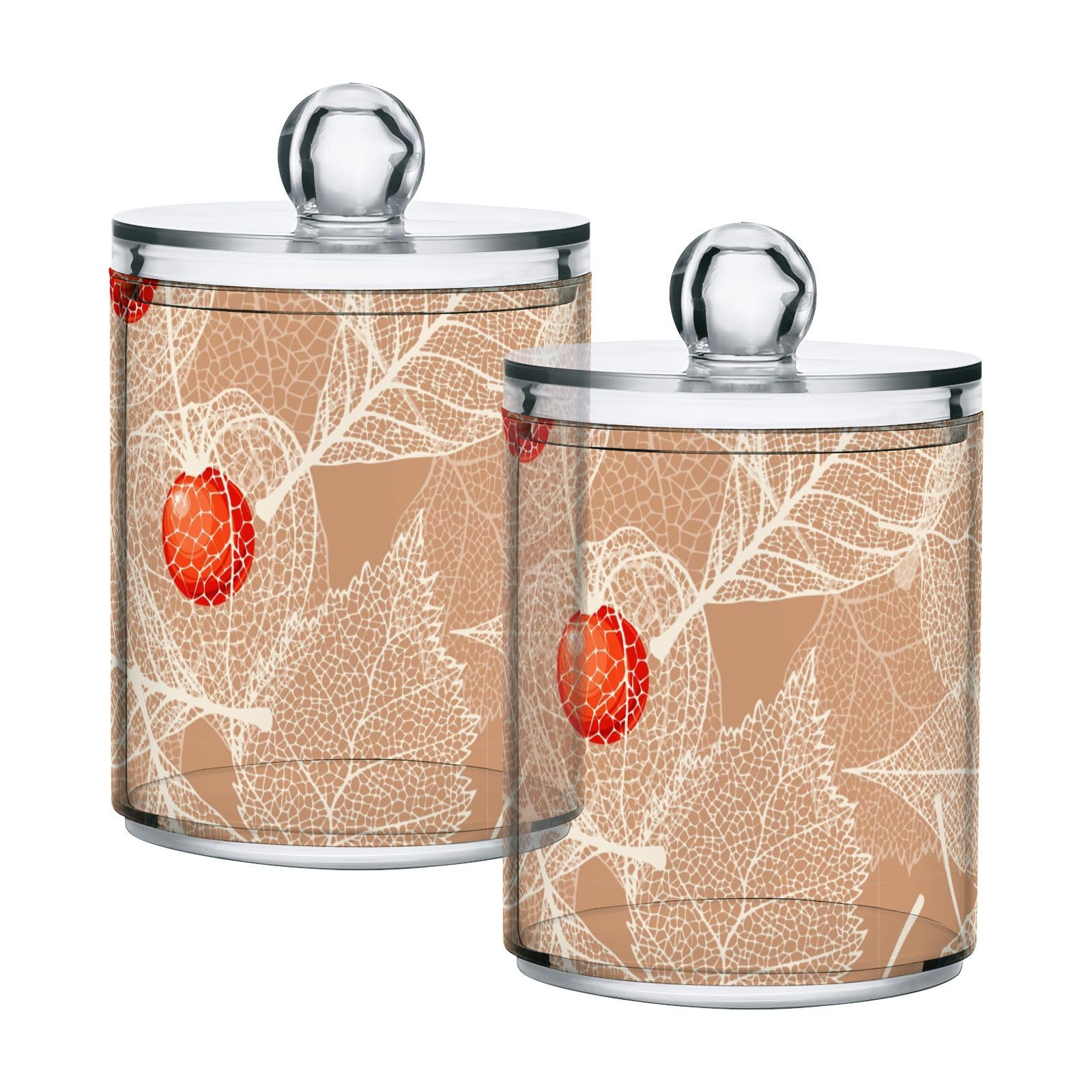 Skeleton-leaves Pattern Restroom Bathroom Organizers with Lid Qtip Holder Dispenser Apothecary Jars Cotton Balls Pads Swabs Holder Jar
