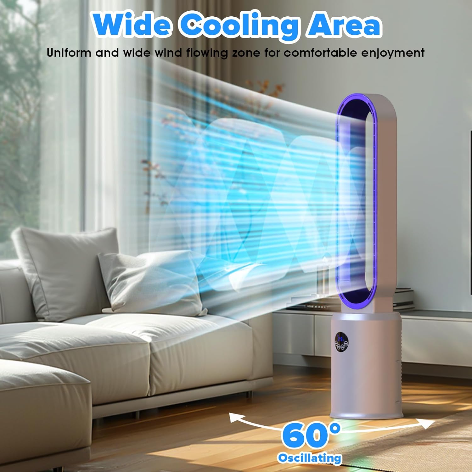 Bladeless Tower Fan with Remote, Air Circulator Cooling Fan for Indoor Use, 24 Speeds Settings, 12 Timer, Quiet Oscillating Fan for Home Bedroom