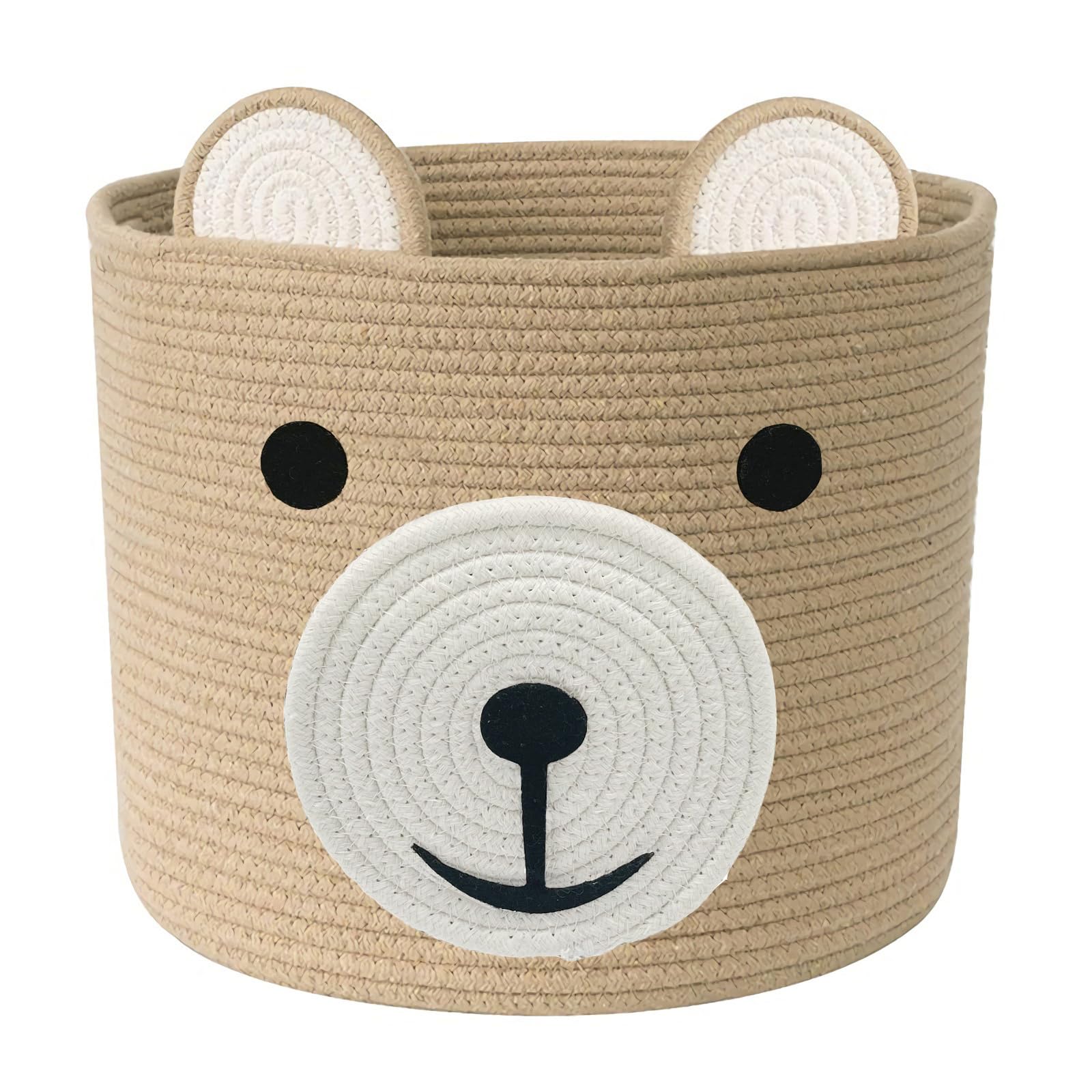 Baby Laundry Basket, Bear Basket, Baby Shower Baskets, Bear Gift Baskets for Kids, Nursery, Toy Storage, Cotton Rope Hamper with Handles (Light Brown, 15