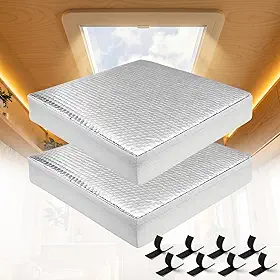 lifeegrn Isolador de claraboia para trailer: travesseiro de ventilação universal RV de 35,56 cm x 35,56 cm com superfície refletiva para isolamento térmico, sombra de claraboia removível, fecho de