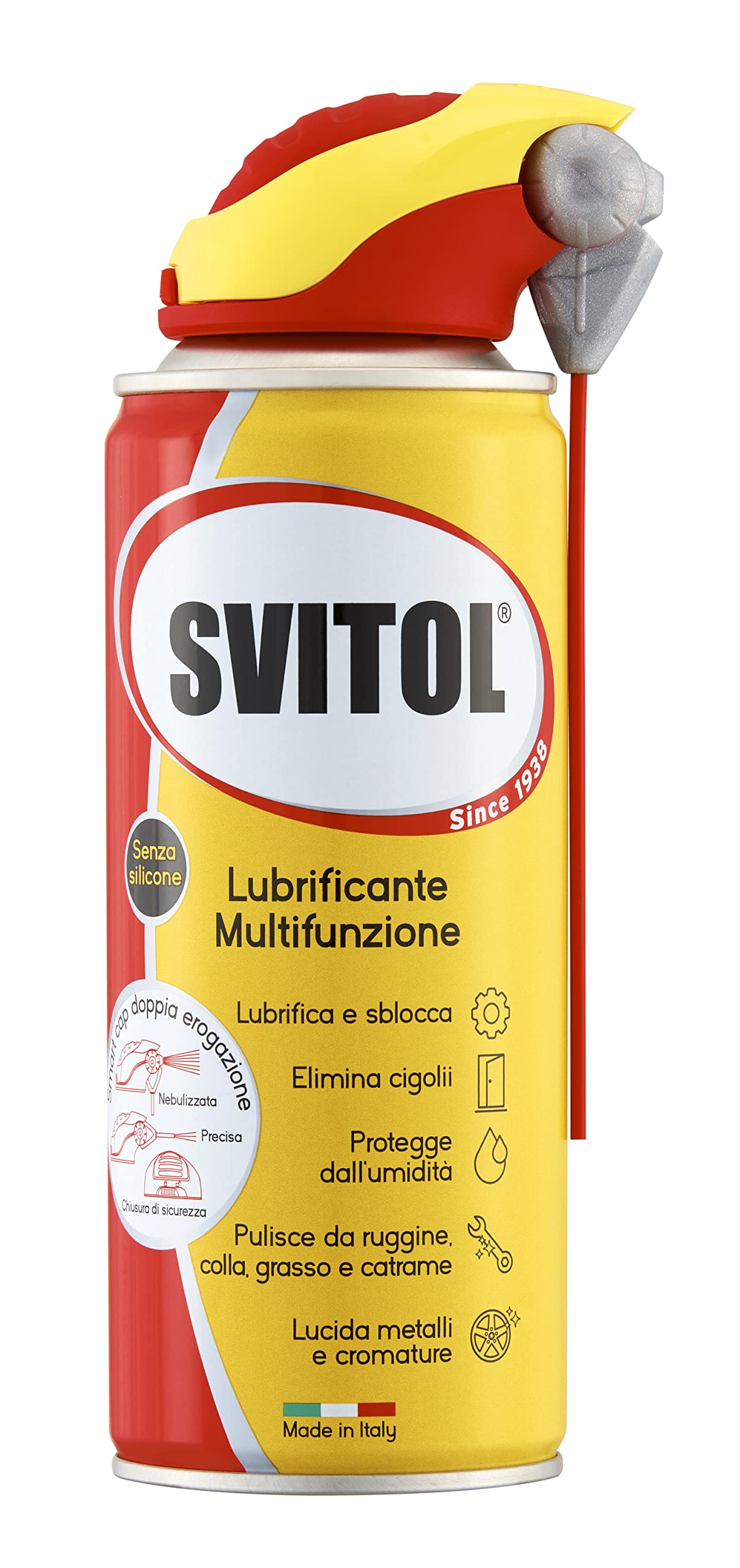 SVITOL Lubrificante Spray 400 ml con Cannuccia, Oli sintetici, Additivi anti-usura, Riduce attrito, Previene ruggine, paglierino, Trasparente