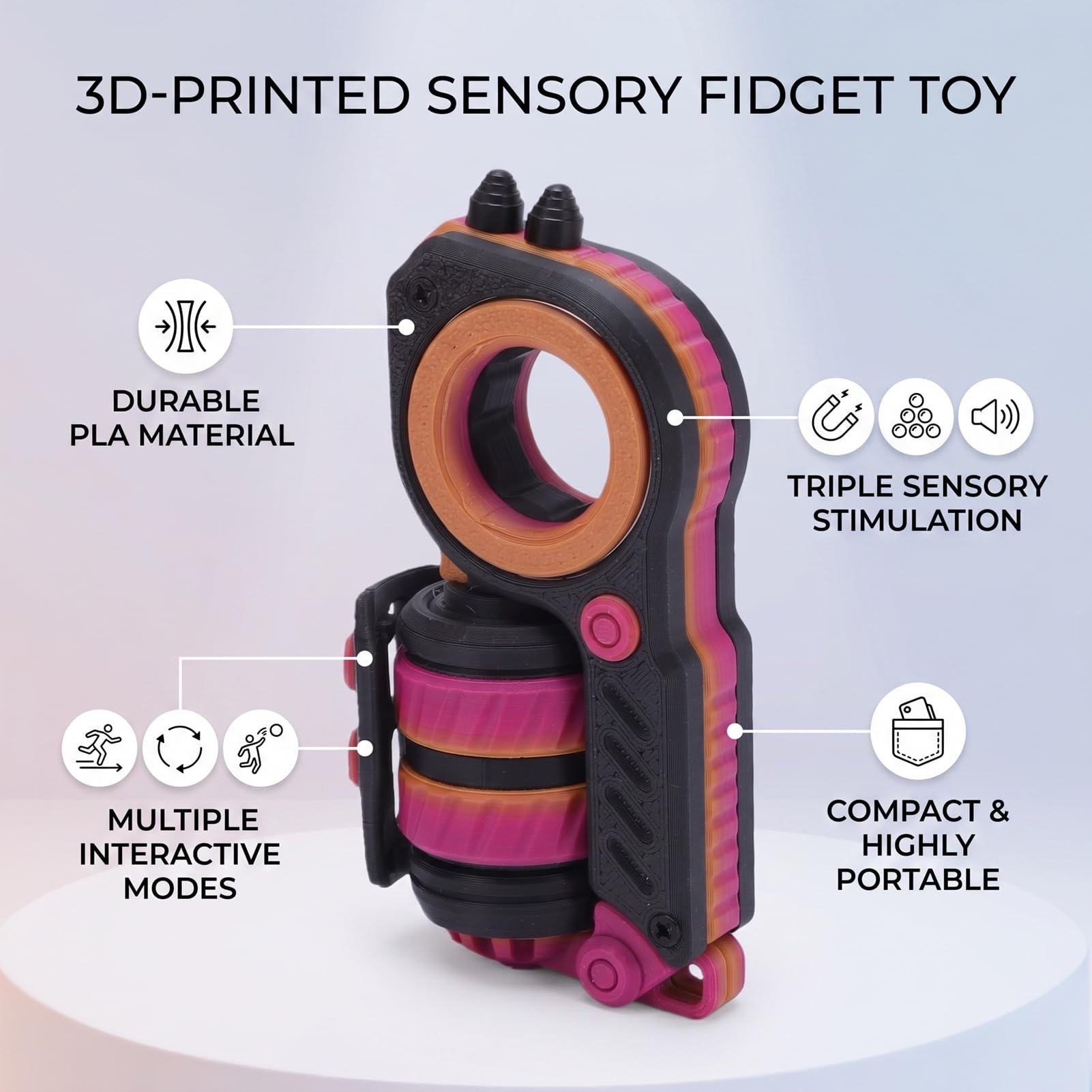 Jiawu Zmysłowa Zabawka Fidget, materiał PLA Wiele Trybów Zabawy Fidget Slider Zabawka, Suwak na Palcu z Koralikami Magnetycznymi Dźwięki Toczenia dla Dorosłych Nastolatki Biuro Klasa