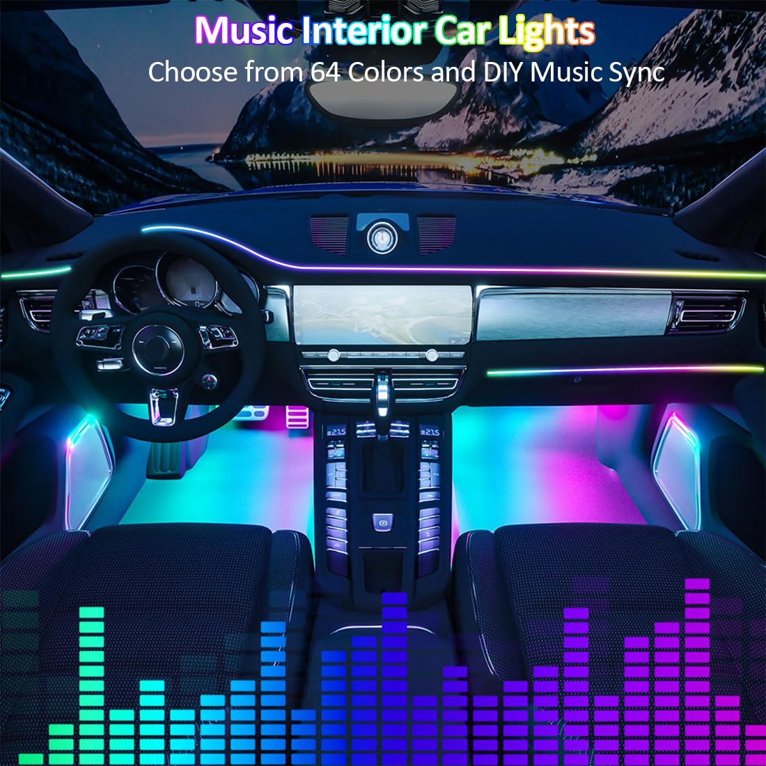 Striscia LED interna per auto con controllo tramite app,Kit di illuminazione ambientale al neon RGB 6 in 1,Striscia LED sotto il cruscotto e nel vano piedi con sincronizzazione musicale