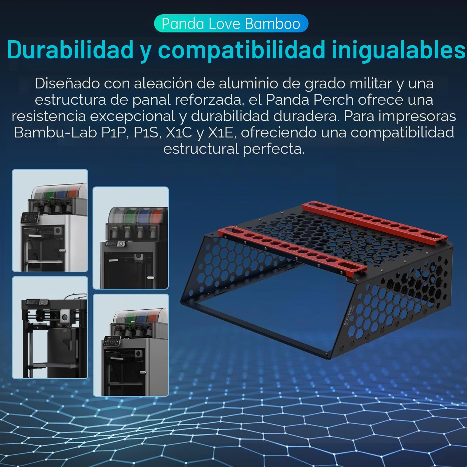 BIQU Panda Perch Dual AMS Soporte para impresora 3D Bambu-Lab P1P/P1S/X1C/X1E, herramienta de almacenamiento AMS con iluminación LED, soporte de aluminio ligero