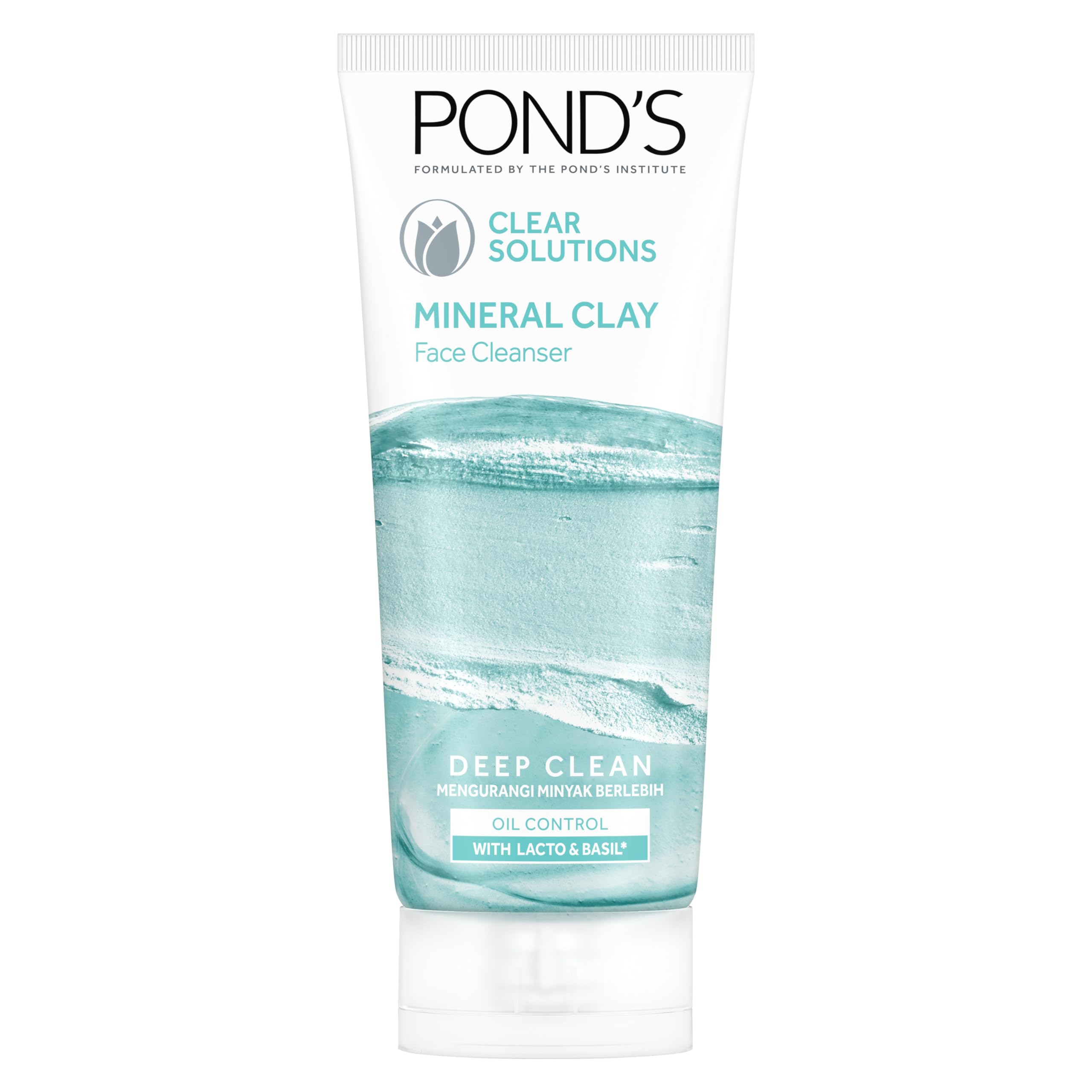 POND'SClear Solutions Mineral Clay Face Cleanser, Deep Clean* face wash, Oil Control with Lacto & Basil, 90g