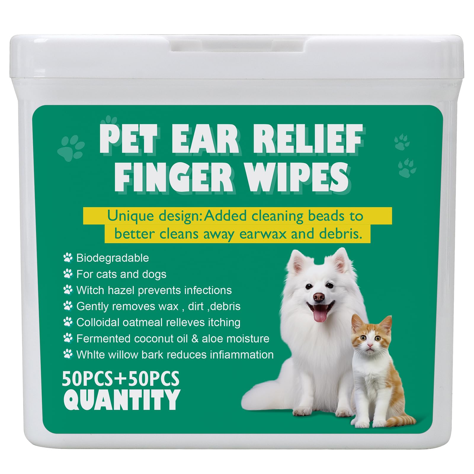 100pk XL Dog Ear Wipes, white, 100 Dog Ear Wipes