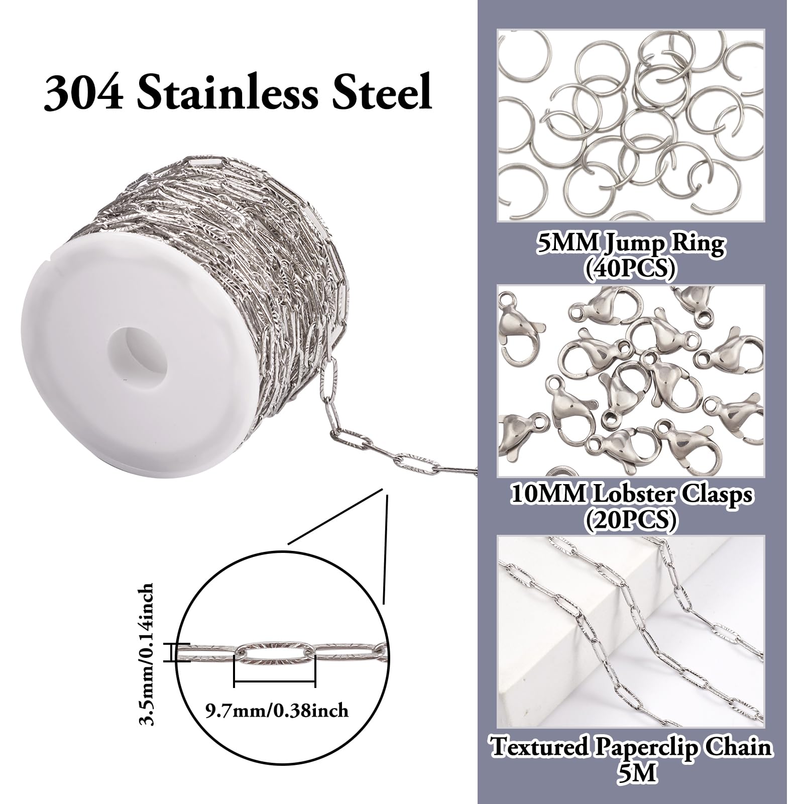 Büroklammer-Kette 5m Gold | DIY Schmuck Set | Mit Karabinern & Biegeringen