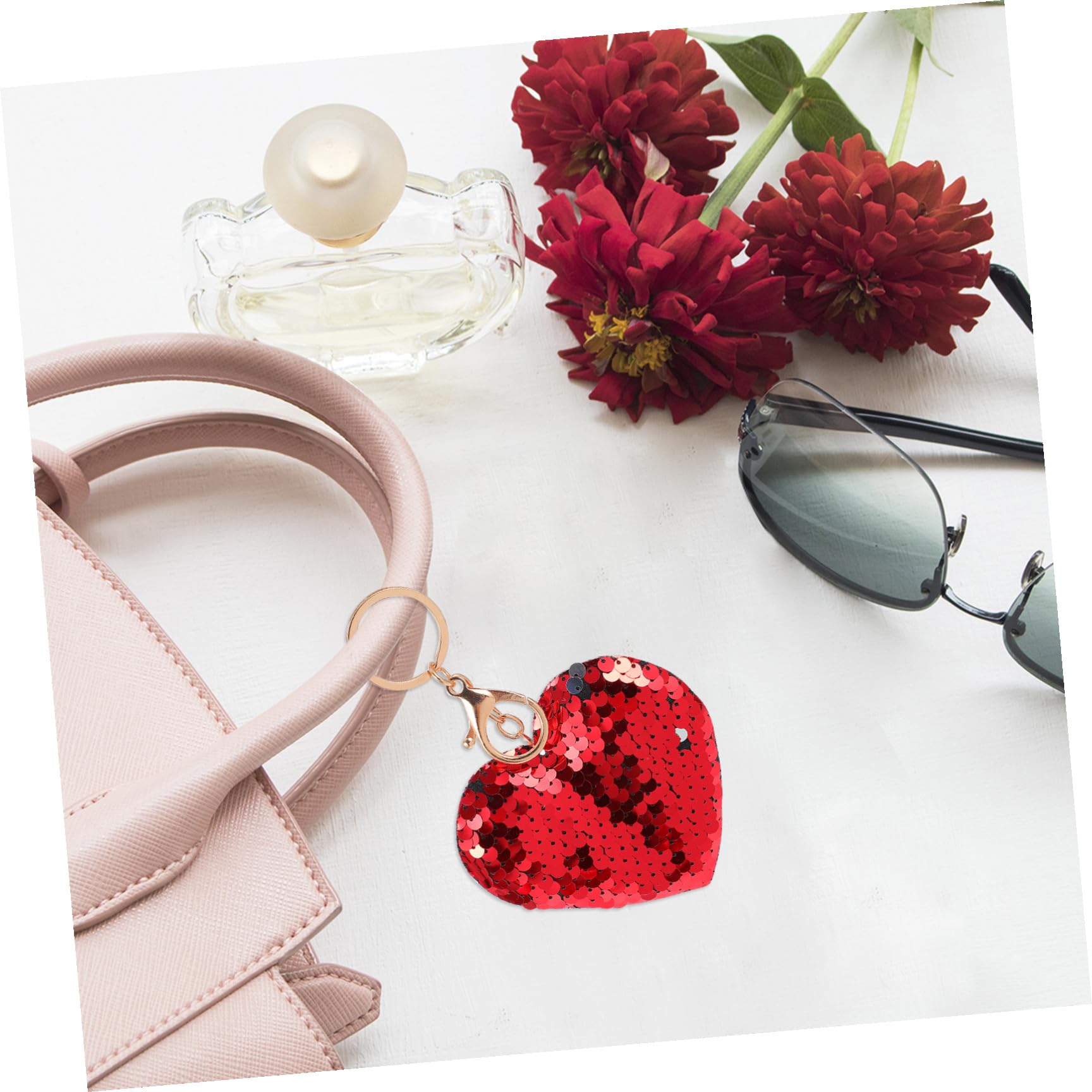 Mipcase Portachiavi a Forma di Cuore 24 Pezzi Paillettes Glitter Rosse Pendenti in Lega e Plastica, Accessori Moda per Uso Quotidiano e Regalo la Festa degli Innamorati
