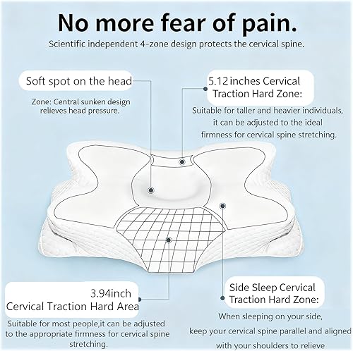 Miniatura 9 de Almohada ergonómica de espuma viscoelástica de rebote lento de cuatro lados, almohada cervical de apoyo para el cuello para dormir lateral y