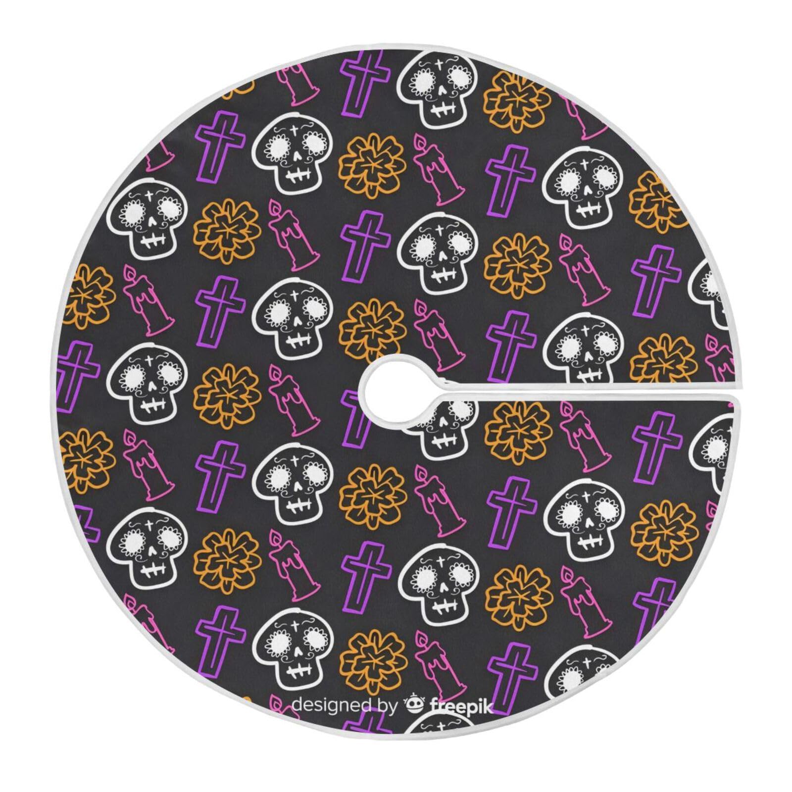 Jupe de sapin de Noël ronde tête de mort violette grand tapis décoratif de festival 1,2 m