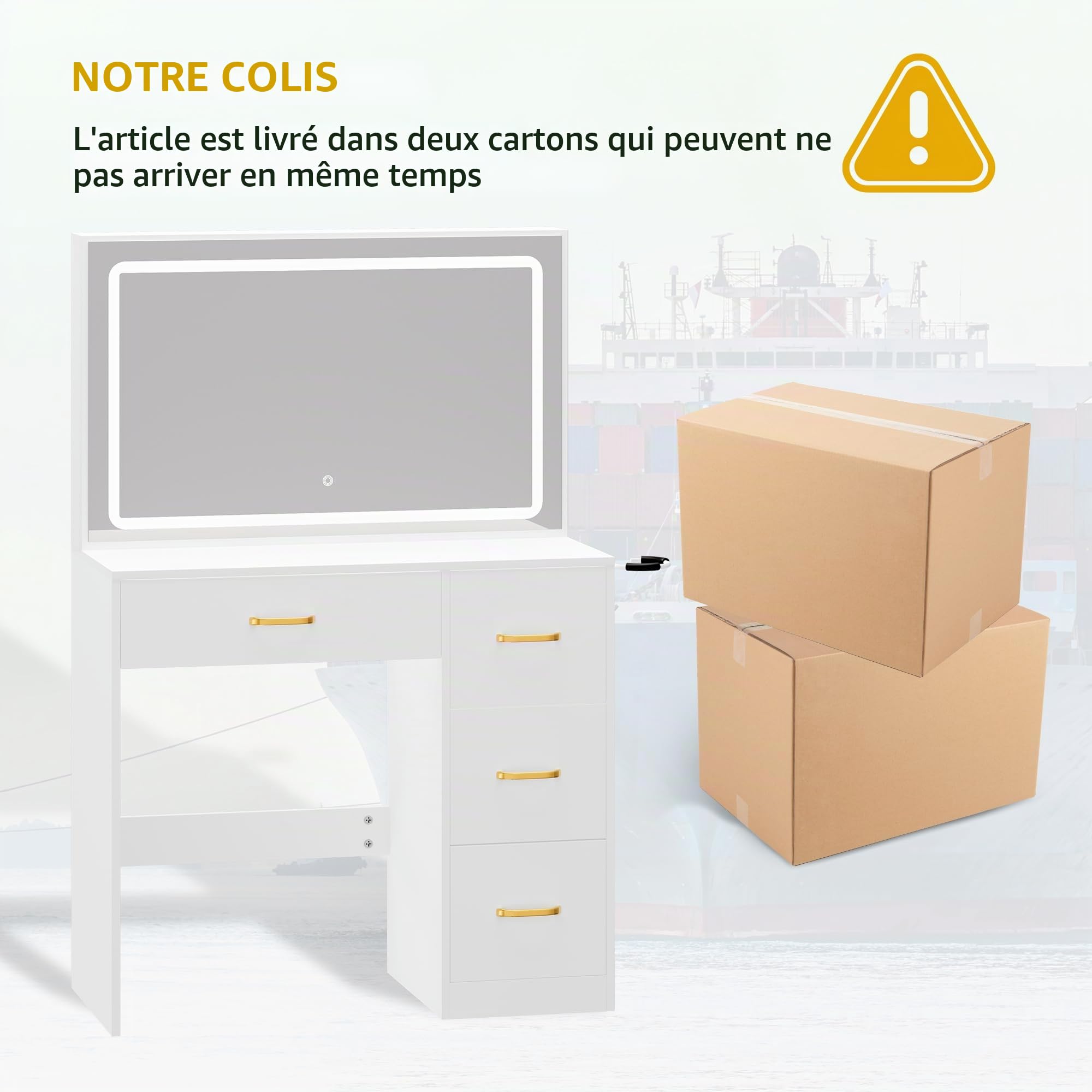 YITAHOME Coiffeuse avec éclairage LED réglable et Prises, Coiffeuse avec 4 tiroirs et Tabouret, Blanche (Table de Maquillage, Table de Maquillage, Vanity Table)