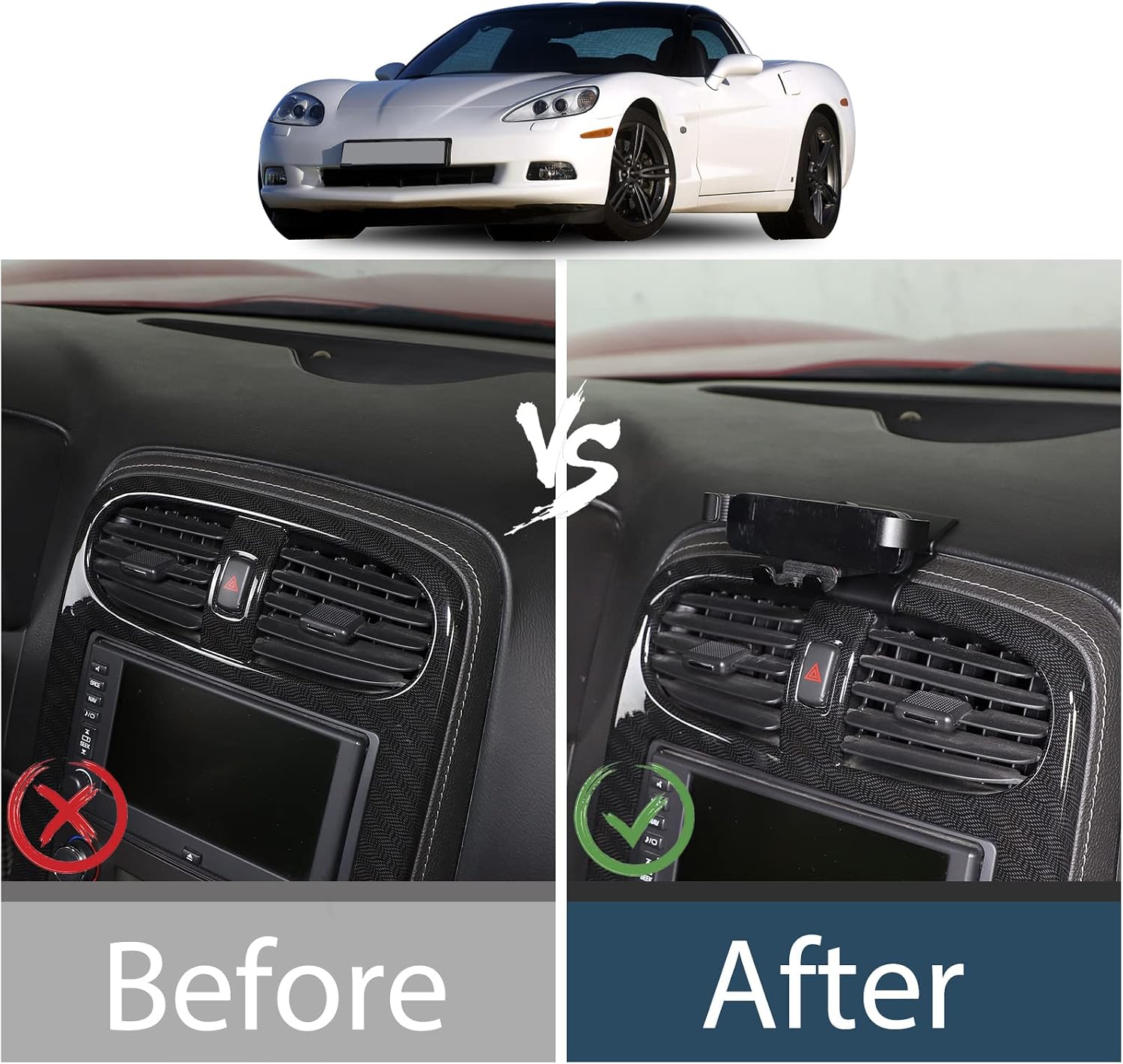 Lcojicep Car Phone Holder Compatible with Corvette C6 2005-2013 Central Control AC Air Outlet Mobile Phone Mount Accessories，Can Rotate 360 Degrees，for All Mobile Phones (Style C) image 4