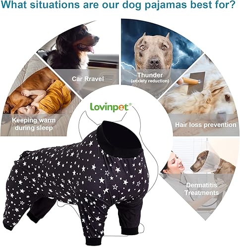 Miniatura 9 de LovinPet Pitbull - Suéter para perro, estampado de nieve espacial, pijama ligero para cachorros grandes, pijama de cobertura completa, mameluco para