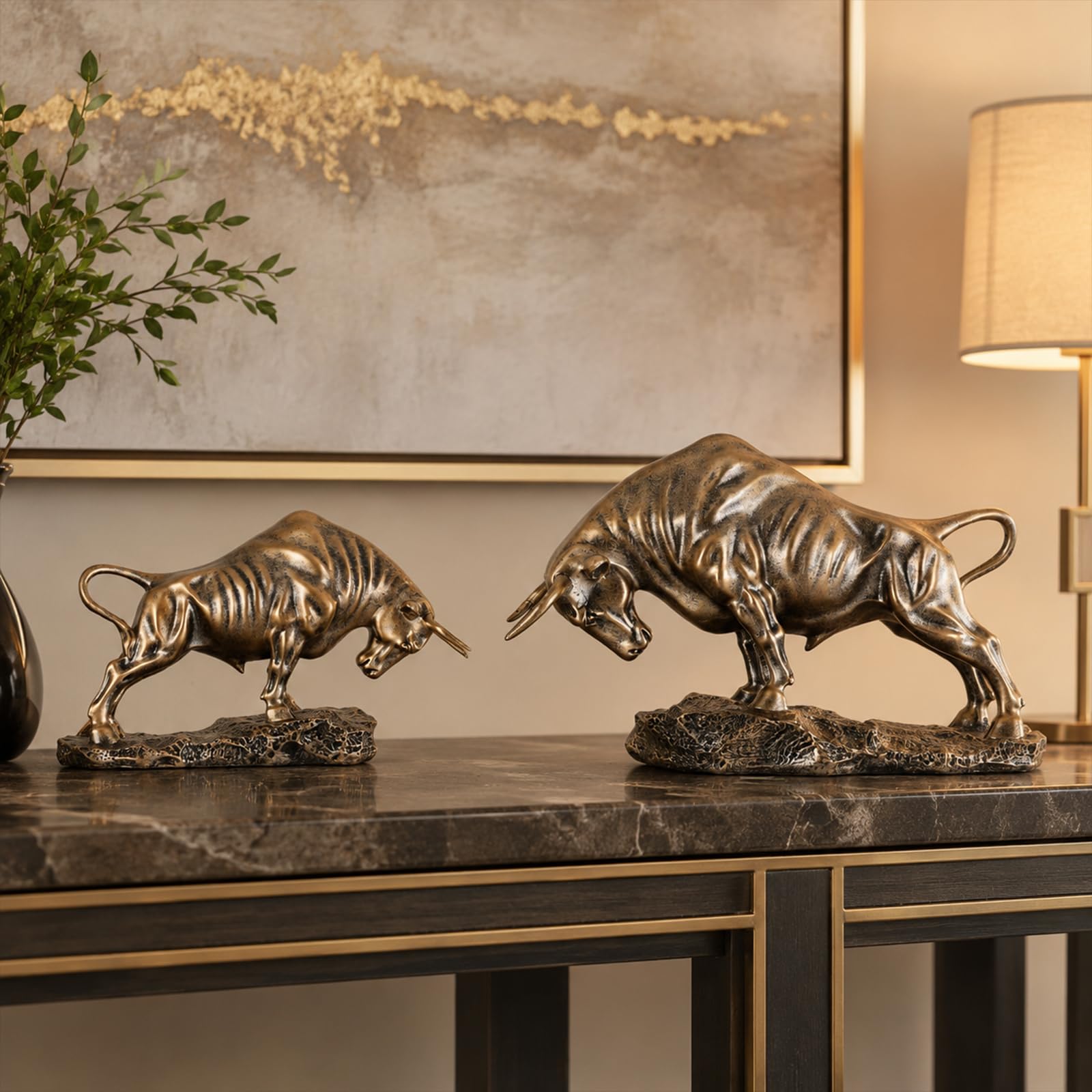 Statua di toro di Wall Street, scultura da scrivania in resina a forma di toro, ornamento del mercato azionario per mensola da ufficio, mensola da tavolo, consulente finanziario, decorazione