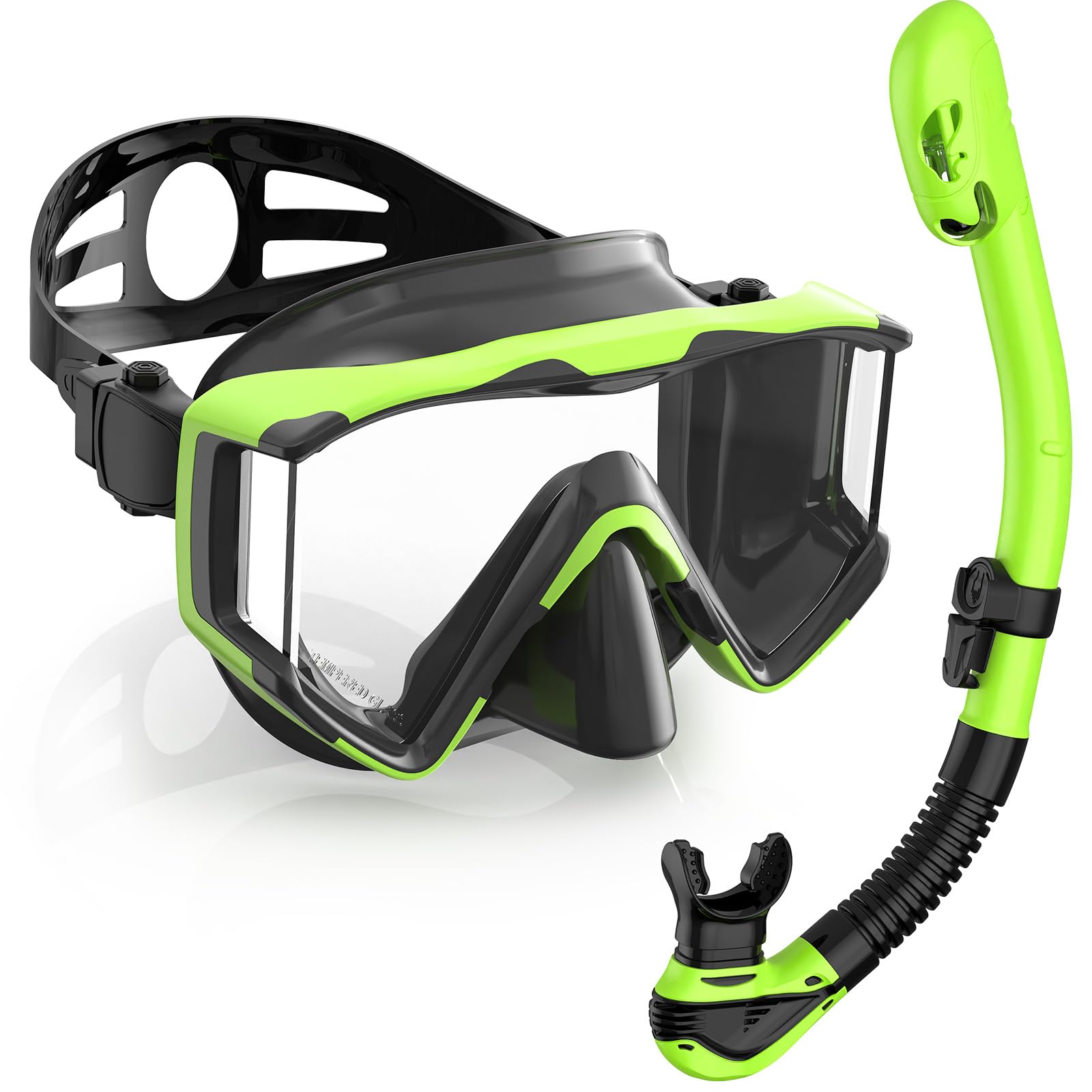 Greatever Snorkel Set Pano 3 Window Snorkel Mask Adult, Panoramic Wide View, Anti-Fog Scuba Diving Mask, Anti-Leak Snorkel Goggles Dry Top Snorkel,