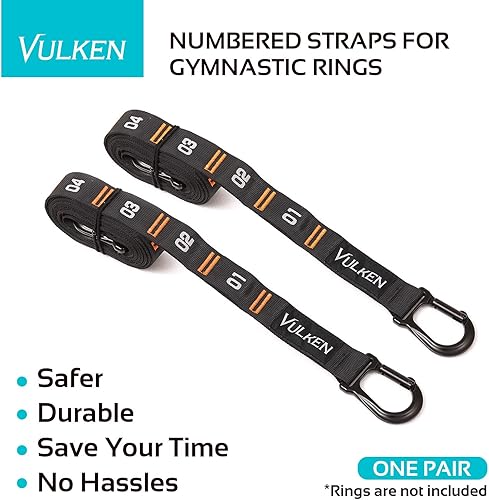 Miniatura 6 de Vulken Correas numeradas ajustables para anillos de gimnasia, mosquetones, sistema de gancho rápido, fácil de instalar, solo un par de correas