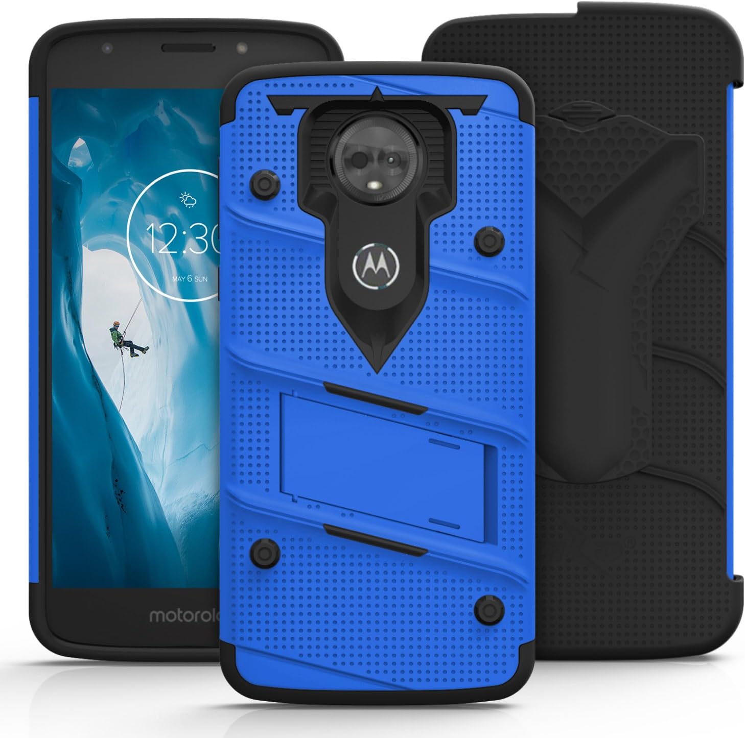 Zizo Bolt Series Compatible with Motorola Moto e5 Supra Case Military Grade Drop Tested with Tempered Glass Screen Protector Holster e5 Plus Blue