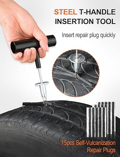 Miniatura 4 de SAFELIFE Kit de reparación de neumáticos compacto con bolsa de almacenamiento, kit de enchufe universal para neumáticos resistente, se almacena