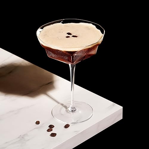 Vista 16 de Viski Juego de 2 vasos facetados Coupé, champán, martini, vino, copas de cóctel de cristal para bar, juego de 2, 7 onzas