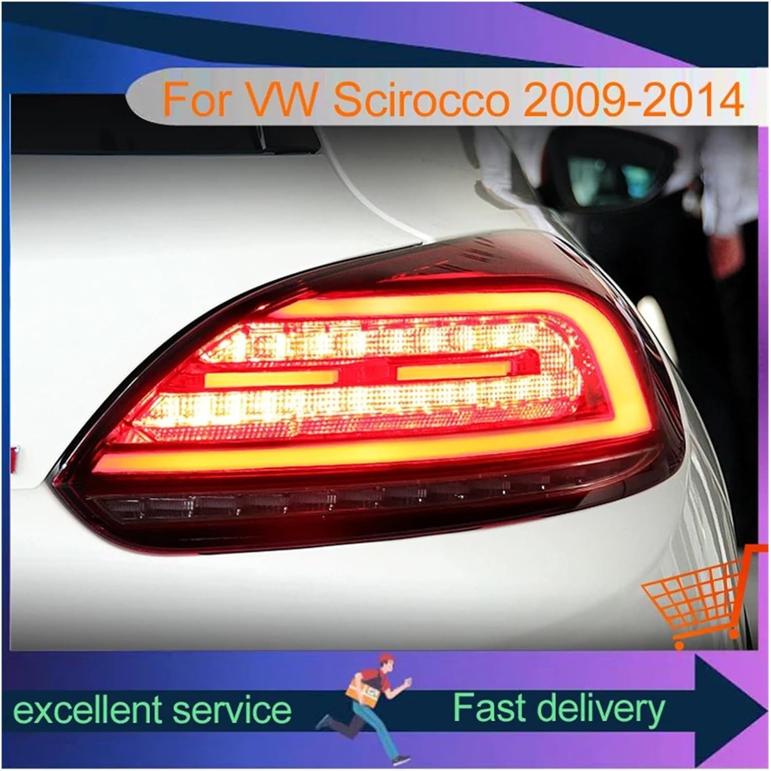 Car Tail Lamp DRL Rear Light Compatible for VW Scirocco 2009-2015 Turn Signal Brake Lights(Black)